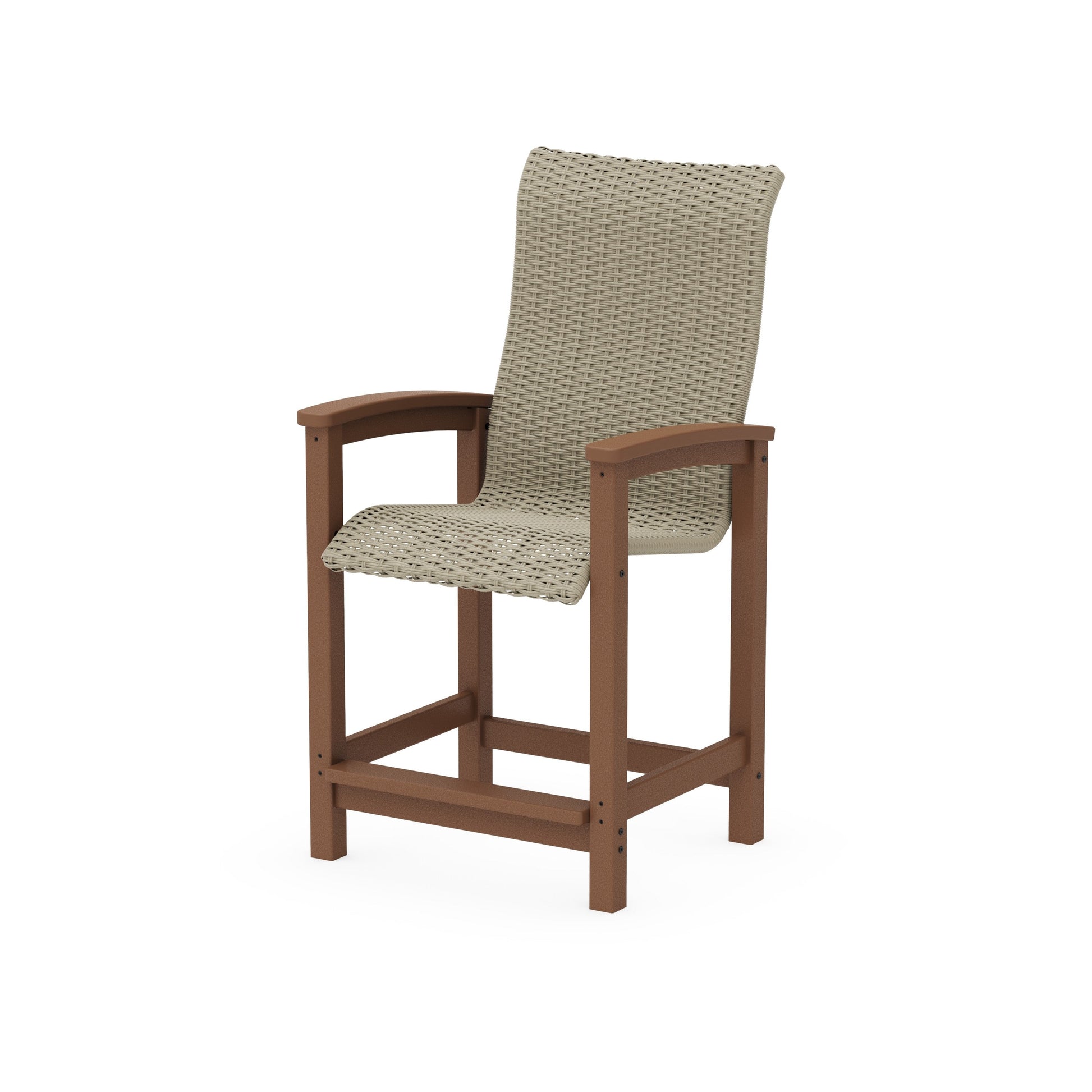 POLYWOOD Coastal Woven High-Back Counter Chair — Teak / Dune Grass