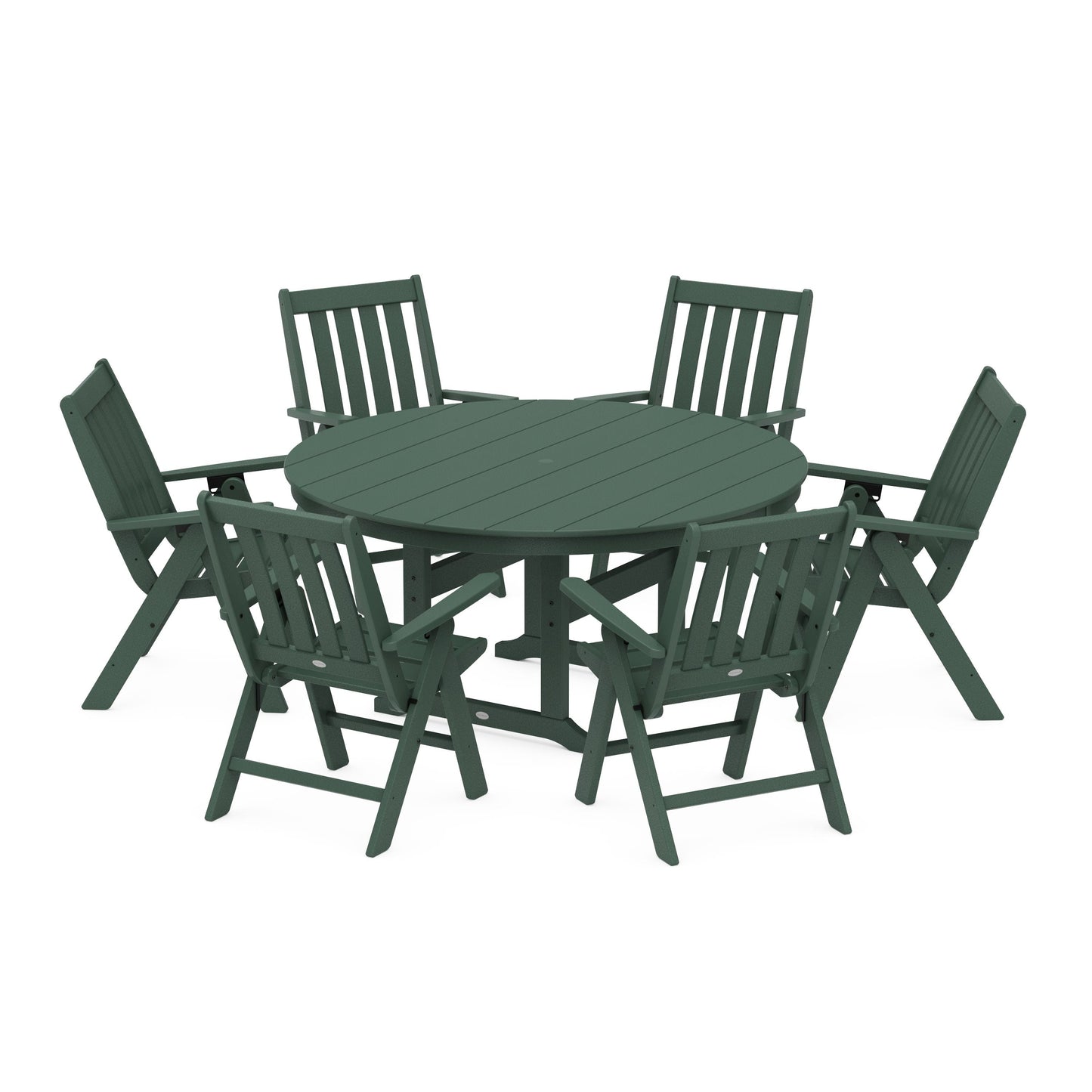 POLYWOOD Vineyard 7-Piece Folding Chair Round Farmhouse Dining Set — Green