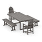 POLYWOOD Classic Adirondack 5-Piece Dining Set with Benches — Driftwood