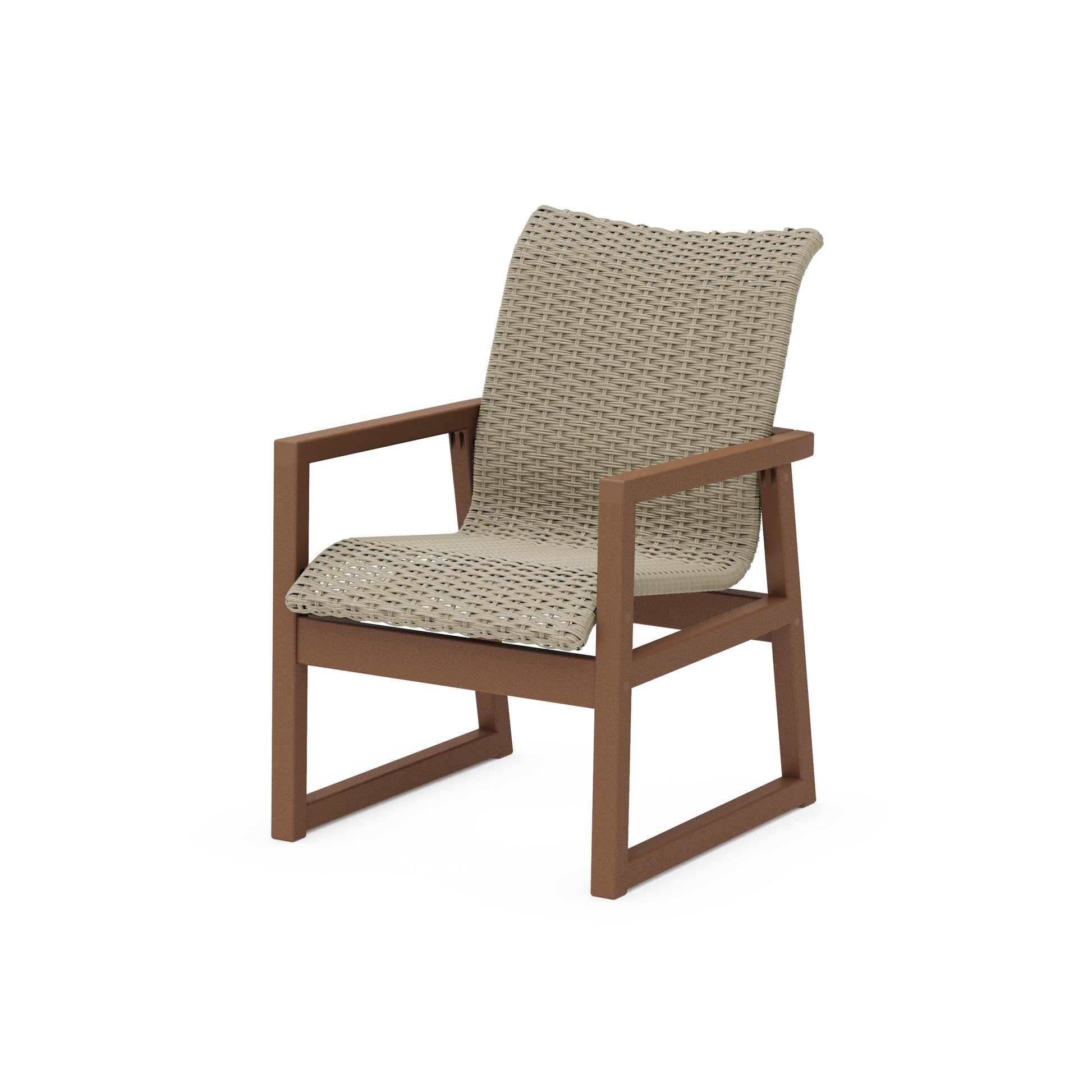 POLYWOOD EDGE Woven Dining Arm Chair — Teak / Dune Grass