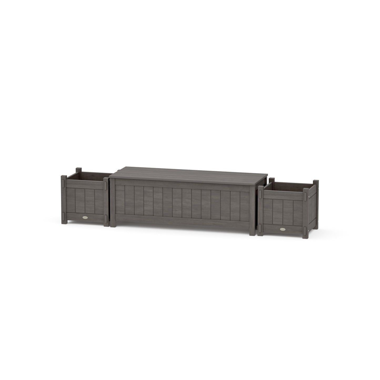 POLYWOOD 48" Vineyard Straight Planter Storage Bench Set — Driftwood