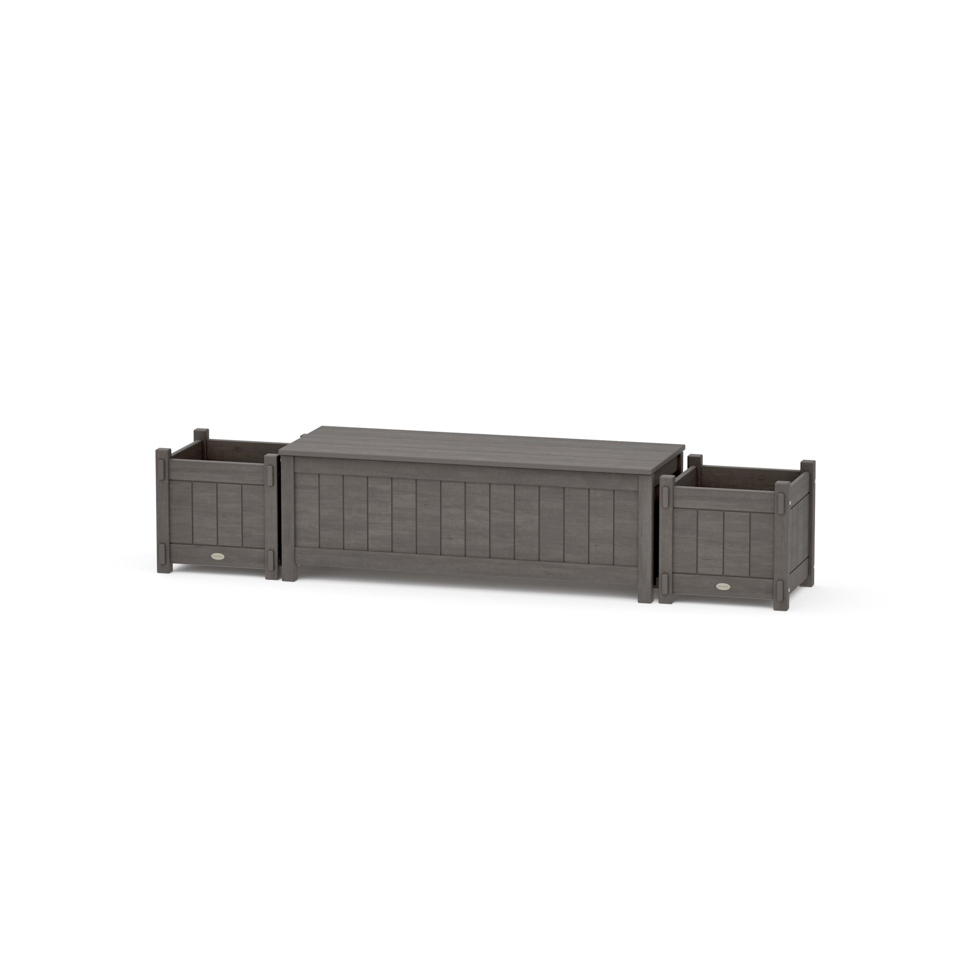 POLYWOOD 48" Vineyard Straight Planter Storage Bench Set — Driftwood