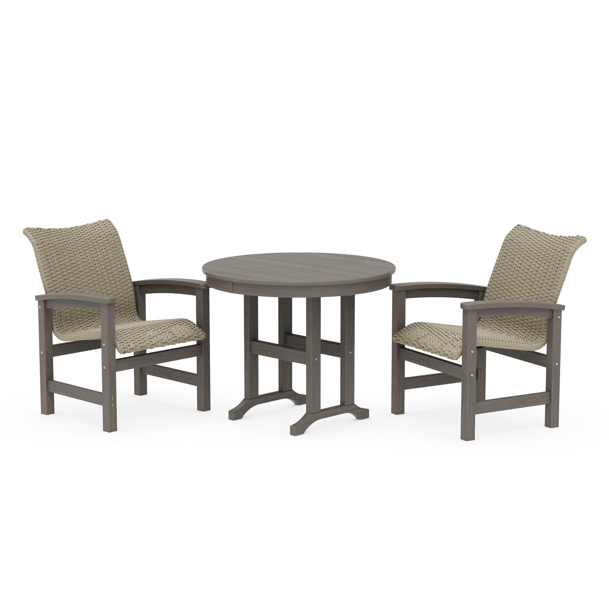 POLYWOOD Coastal Woven 3-Piece Farmhouse Dining Set — Driftwood / Dune Grass