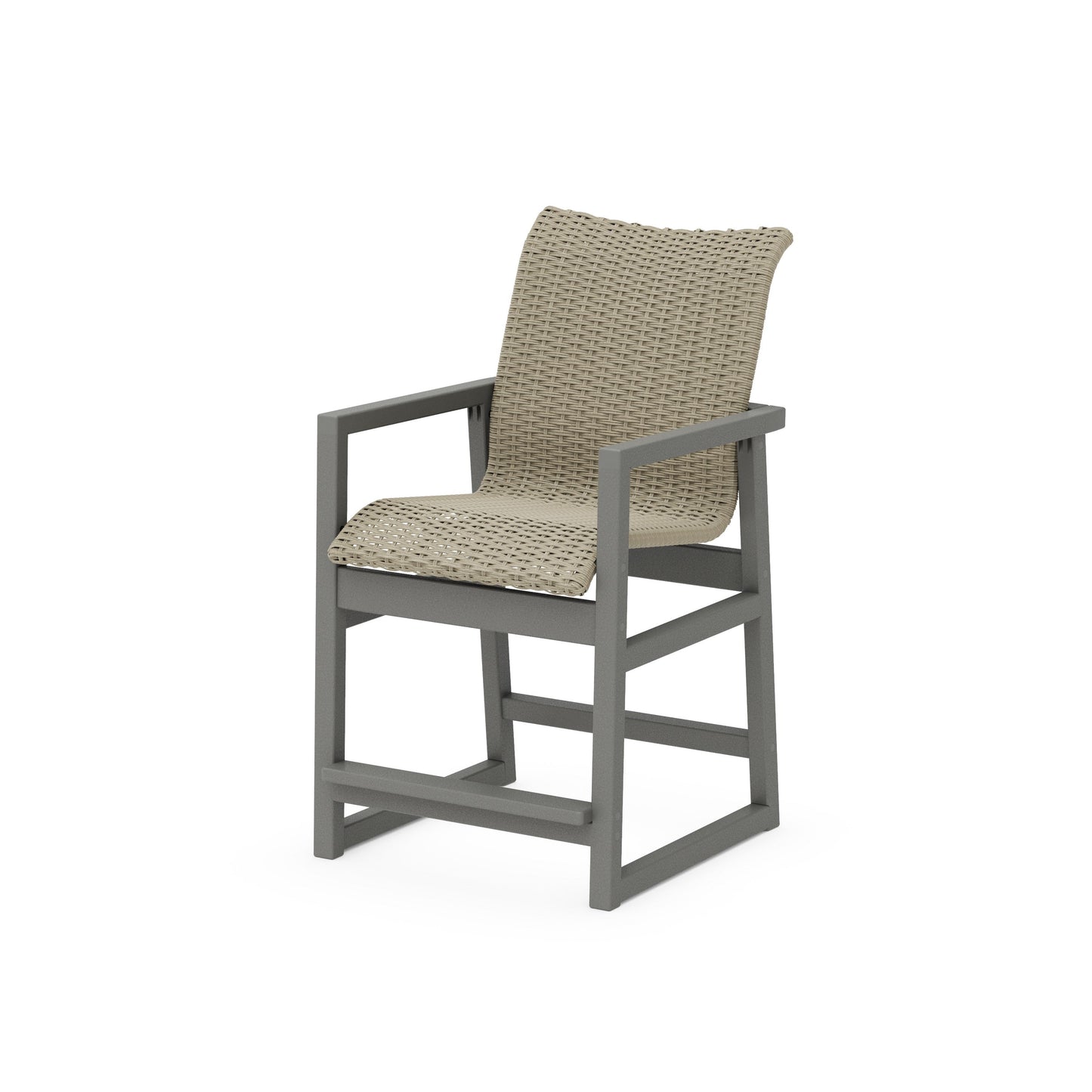 POLYWOOD EDGE Woven Counter Arm Chair — Slate Grey / Dune Grass