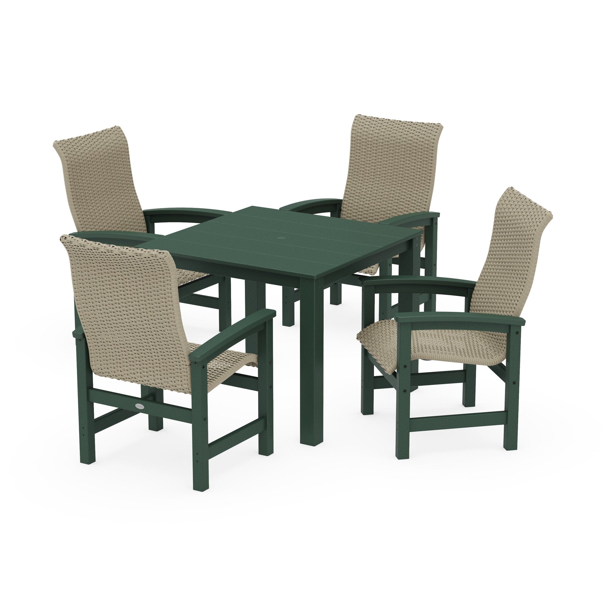 POLYWOOD Coastal Woven High-Back 5-Piece Parsons Dining Set — Green / Dune Grass
