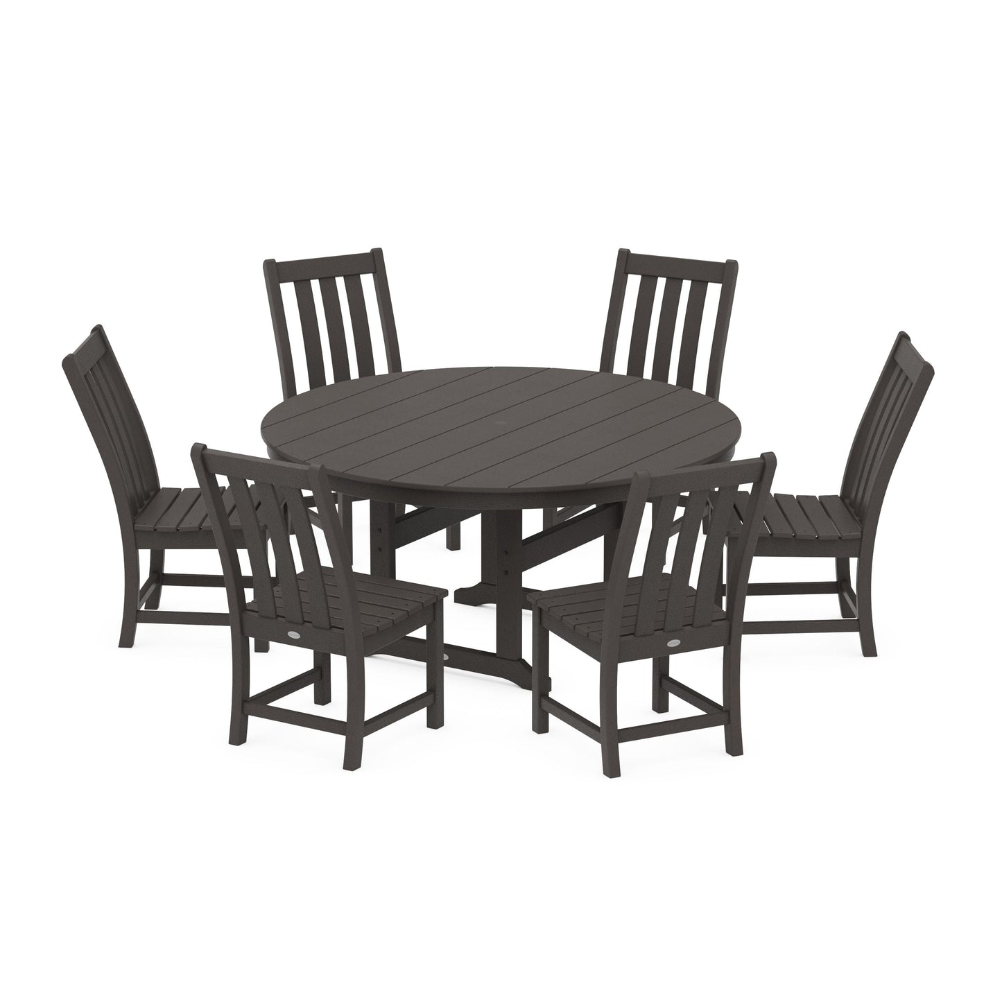 POLYWOOD Vineyard 7-Piece Side Chair Round Farmhouse Dining Set — Vintage Coffee