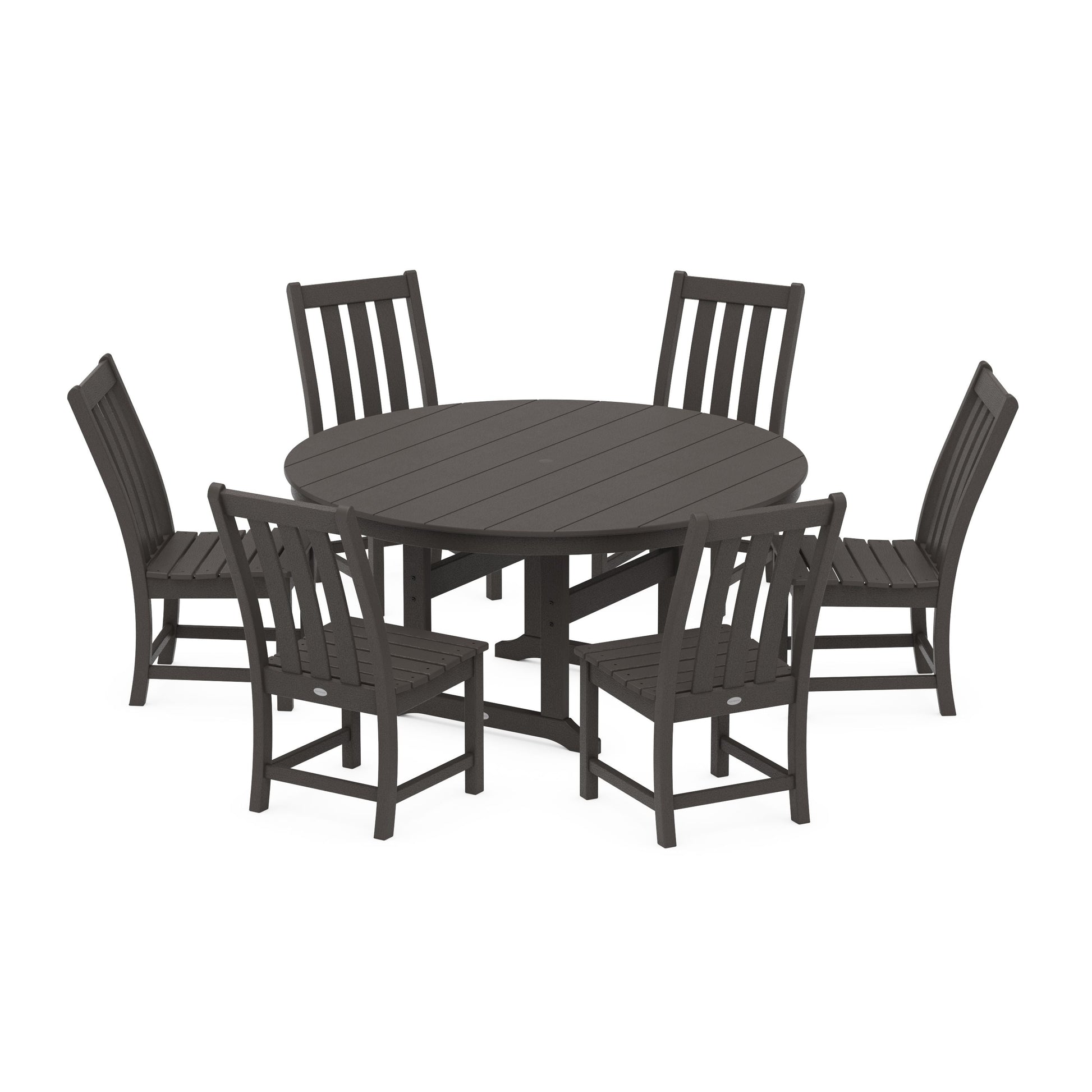 POLYWOOD Vineyard 7-Piece Side Chair Round Farmhouse Dining Set — Vintage Coffee
