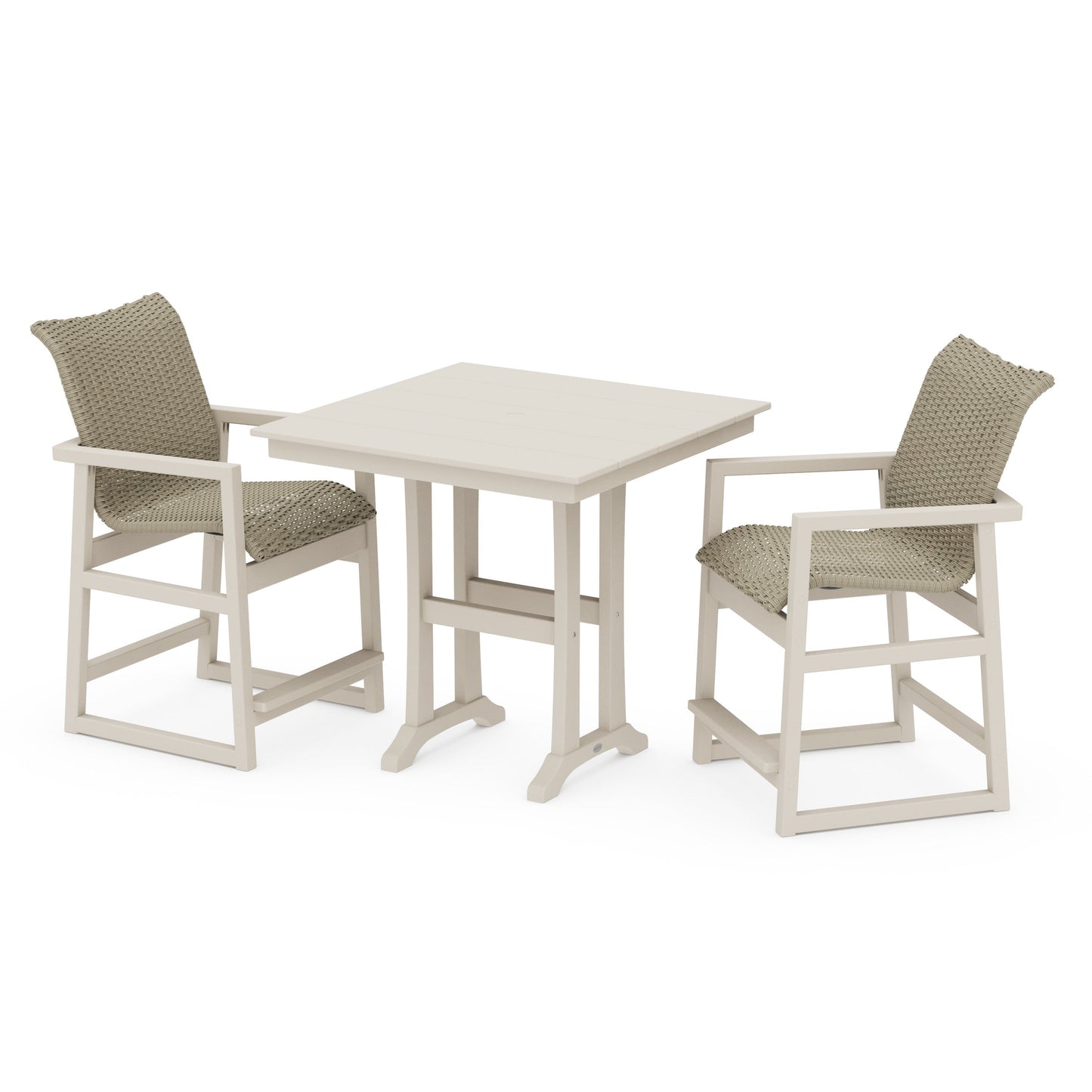 POLYWOOD EDGE Woven 3-Piece Farmhouse Counter Set with Trestle Legs — Sand / Dune Grass