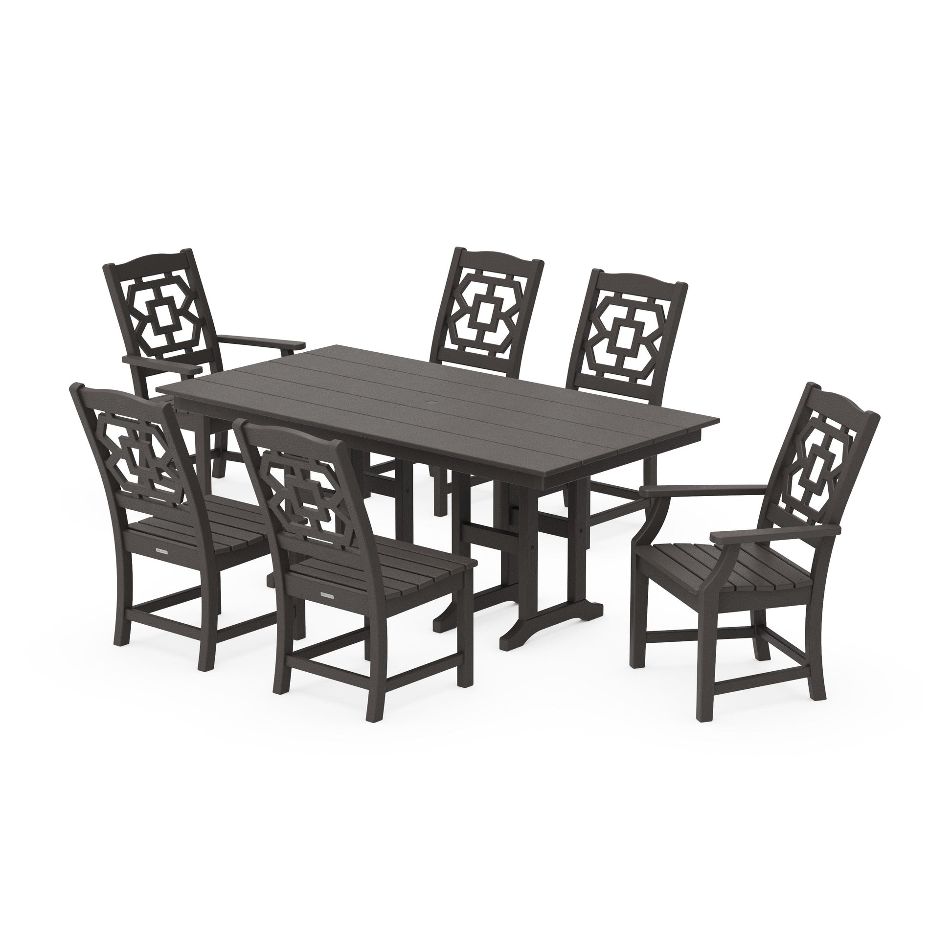 POLYWOOD Chinoiserie 7-Piece Farmhouse Dining Set — Vintage Coffee