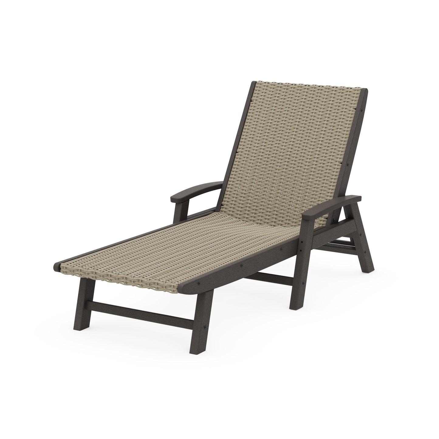 POLYWOOD Coastal Woven Chaise with Arms — Vintage Coffee / Dune Grass