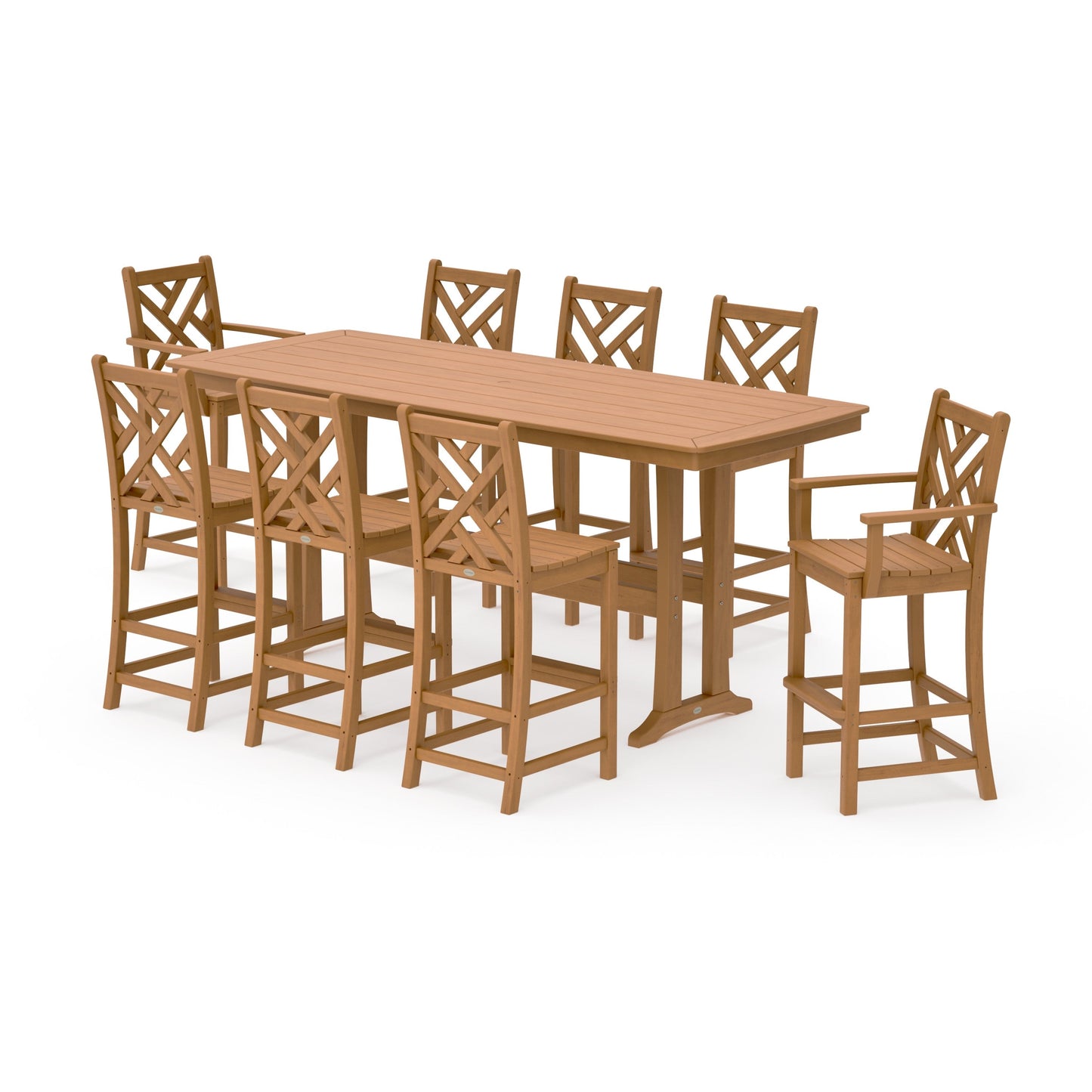 POLYWOOD Chippendale 9-Piece Bar Set with Trestle Legs — Natural