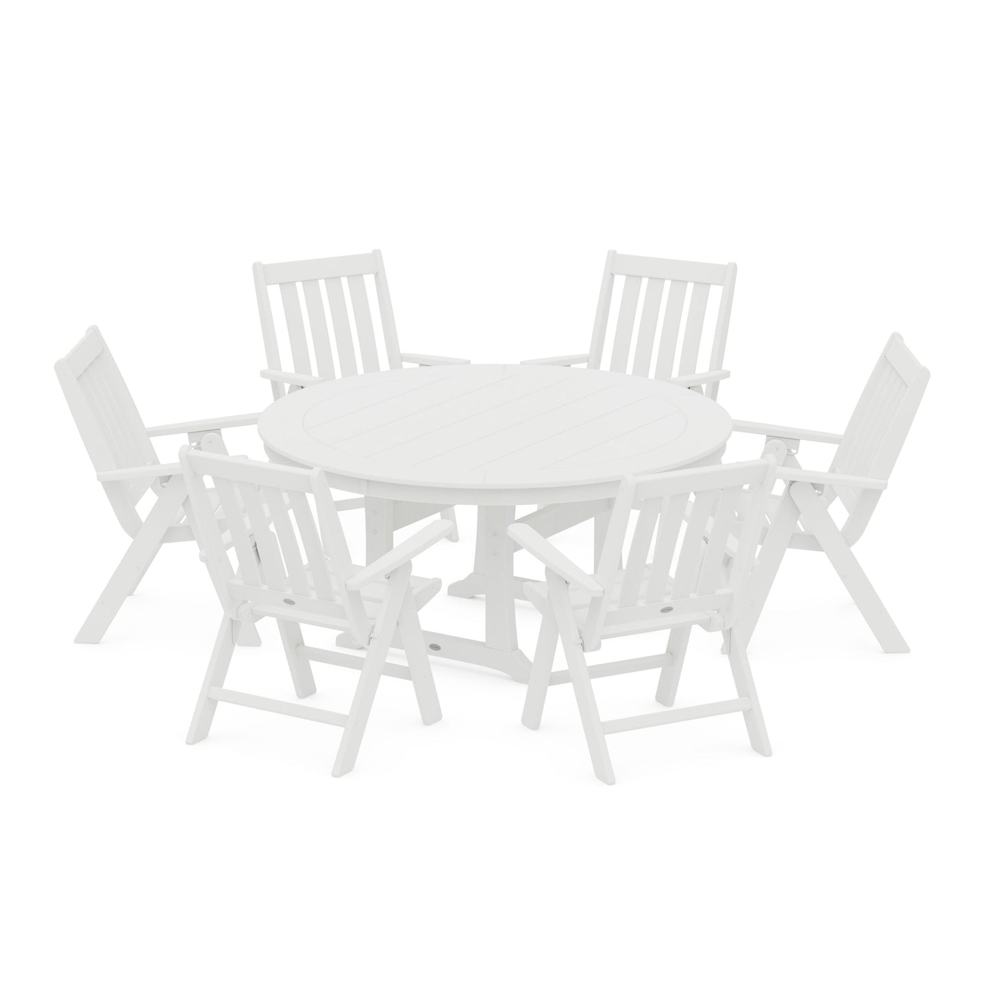 POLYWOOD Vineyard Folding 7-Piece Side Chair Round Dining Set — White