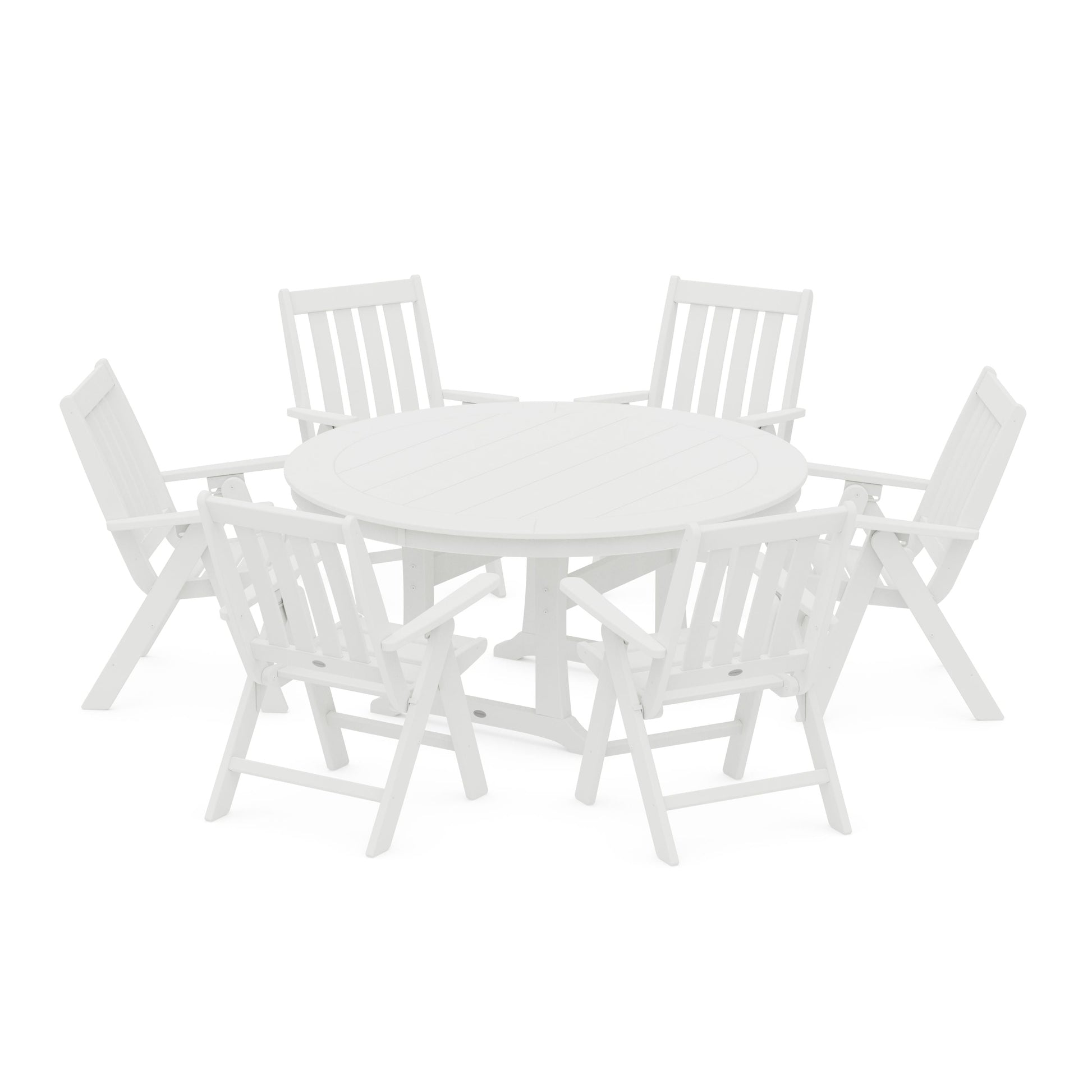 POLYWOOD Vineyard Folding 7-Piece Side Chair Round Dining Set — White