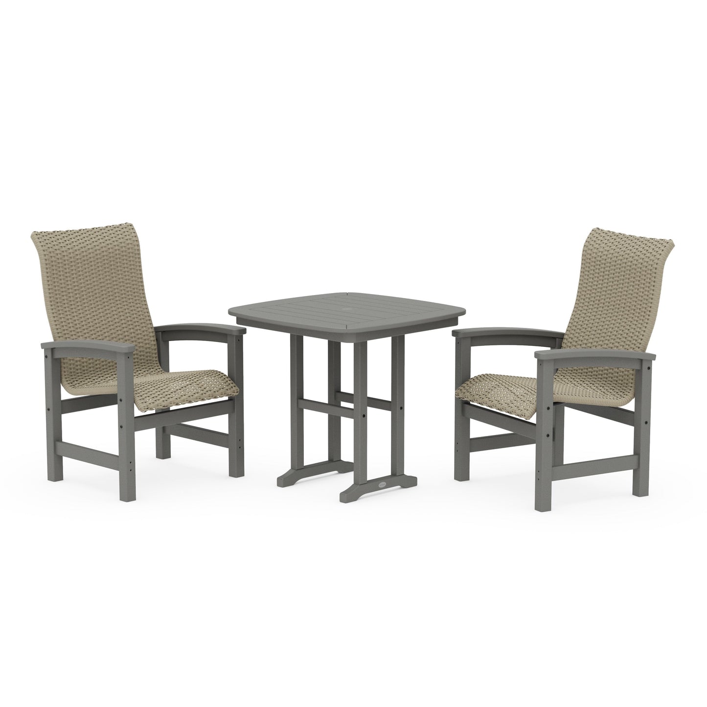 POLYWOOD Coastal Woven High-Back 3-Piece Dining Set — Slate Grey / Dune Grass