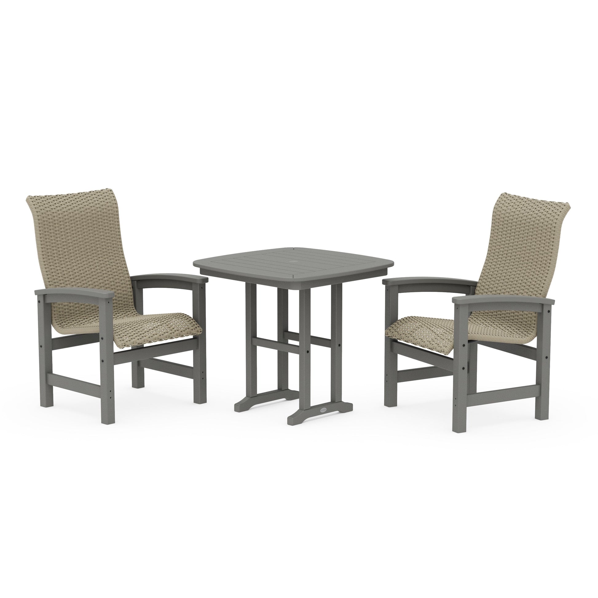 POLYWOOD Coastal Woven High-Back 3-Piece Dining Set — Slate Grey / Dune Grass