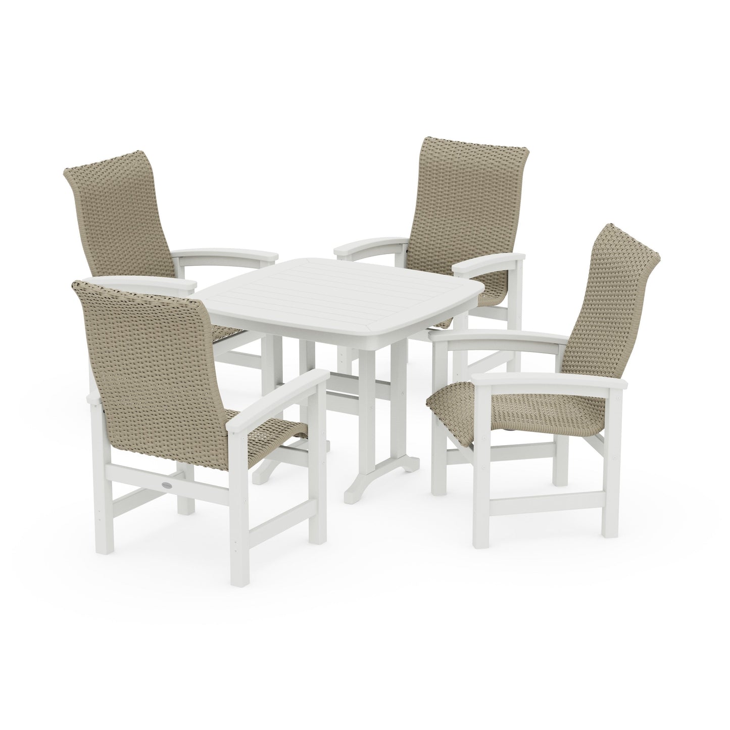 POLYWOOD Coastal Woven High-Back 5-Piece Dining Set — White / Dune Grass