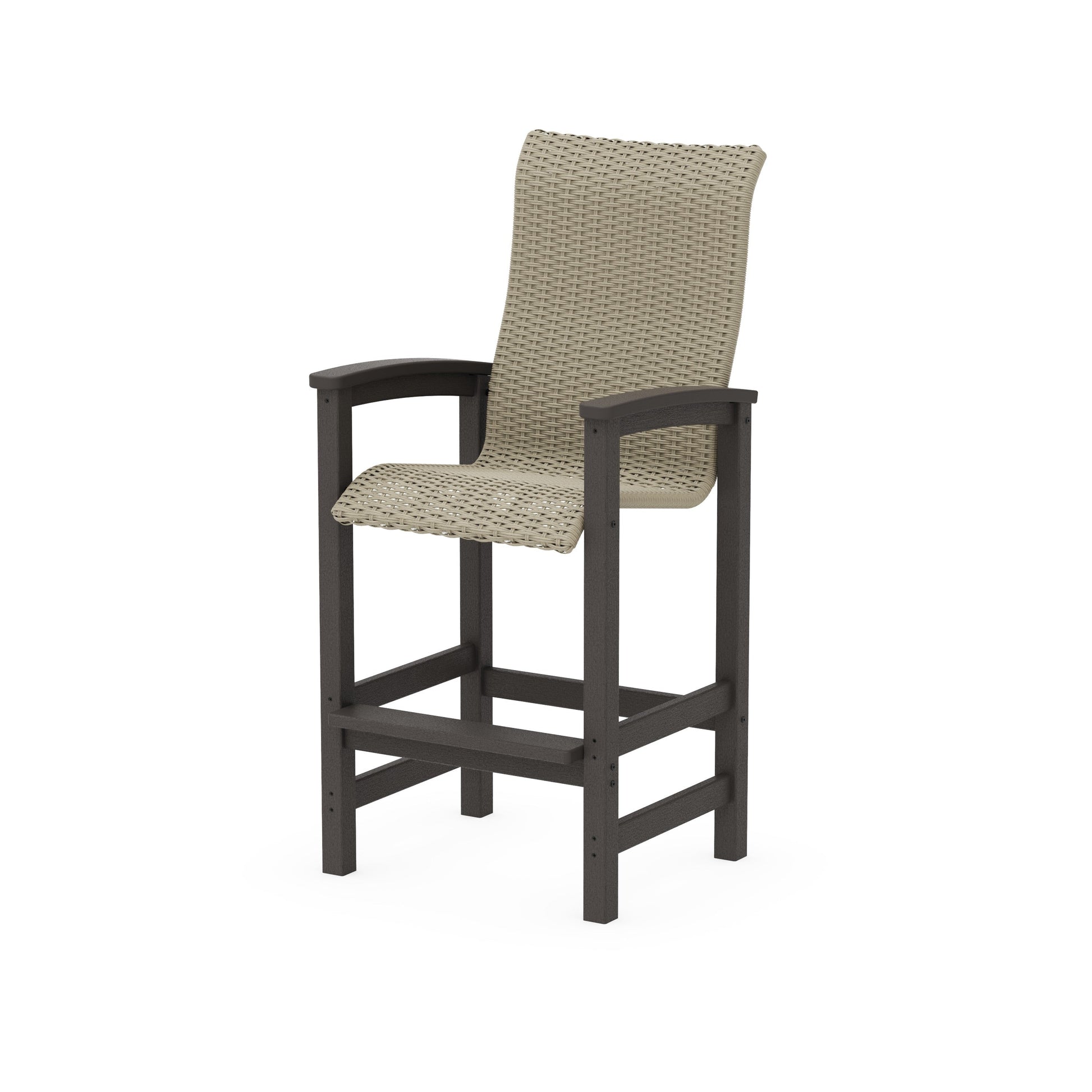 POLYWOOD Coastal Woven High-Back Bar Chair — Vintage Coffee / Dune Grass