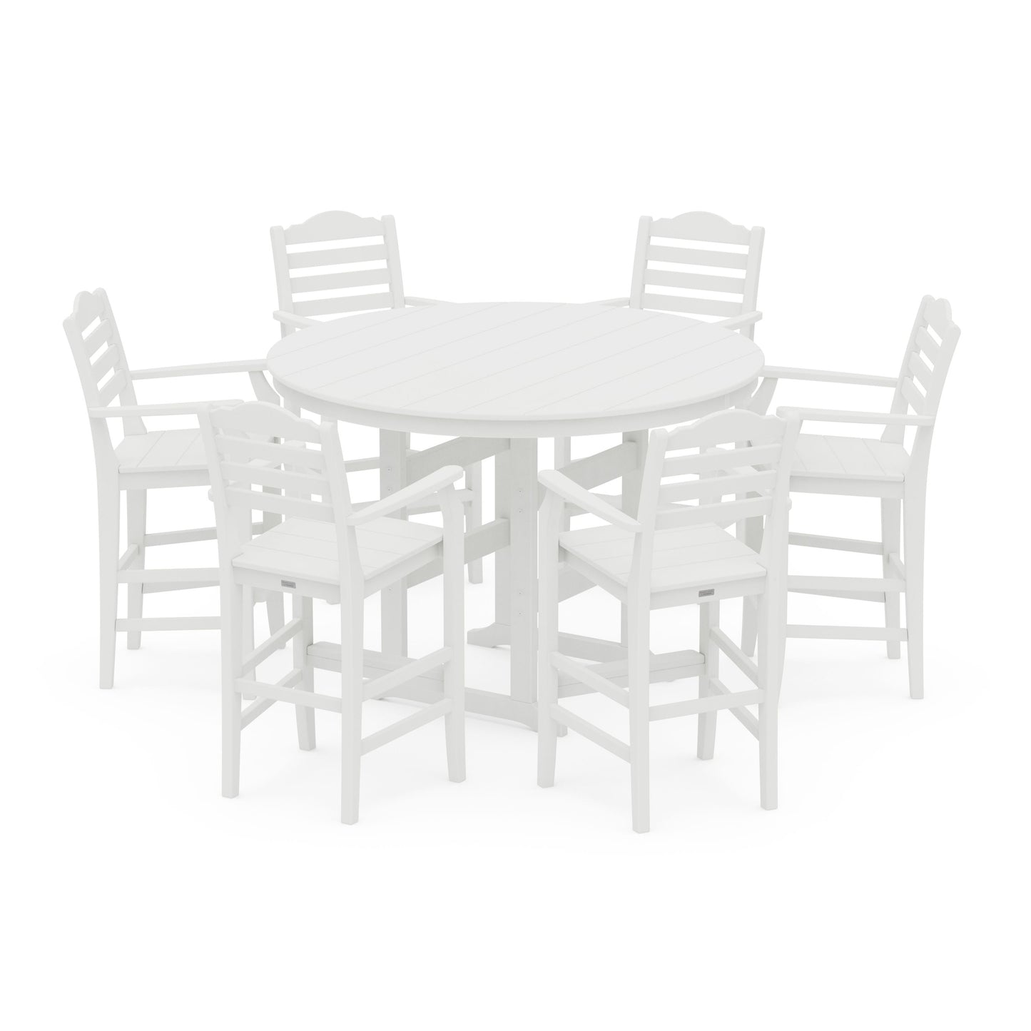 POLYWOOD Savannah 7-Piece Arm Chair Round Farmhouse Bar Set — White
