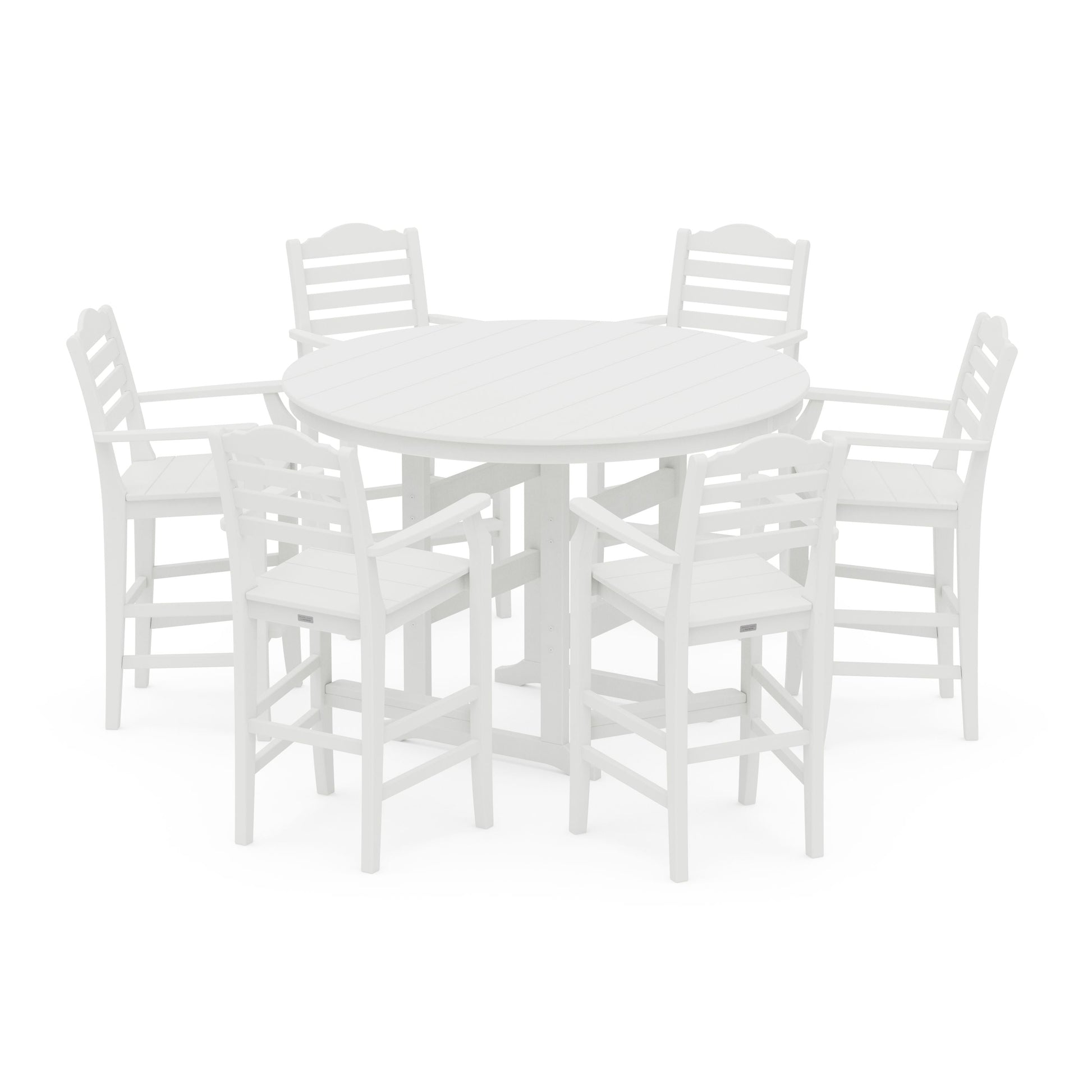 POLYWOOD Savannah 7-Piece Arm Chair Round Farmhouse Bar Set — White