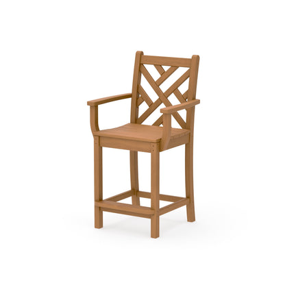 POLYWOOD Chippendale Counter Arm Chair — Natural