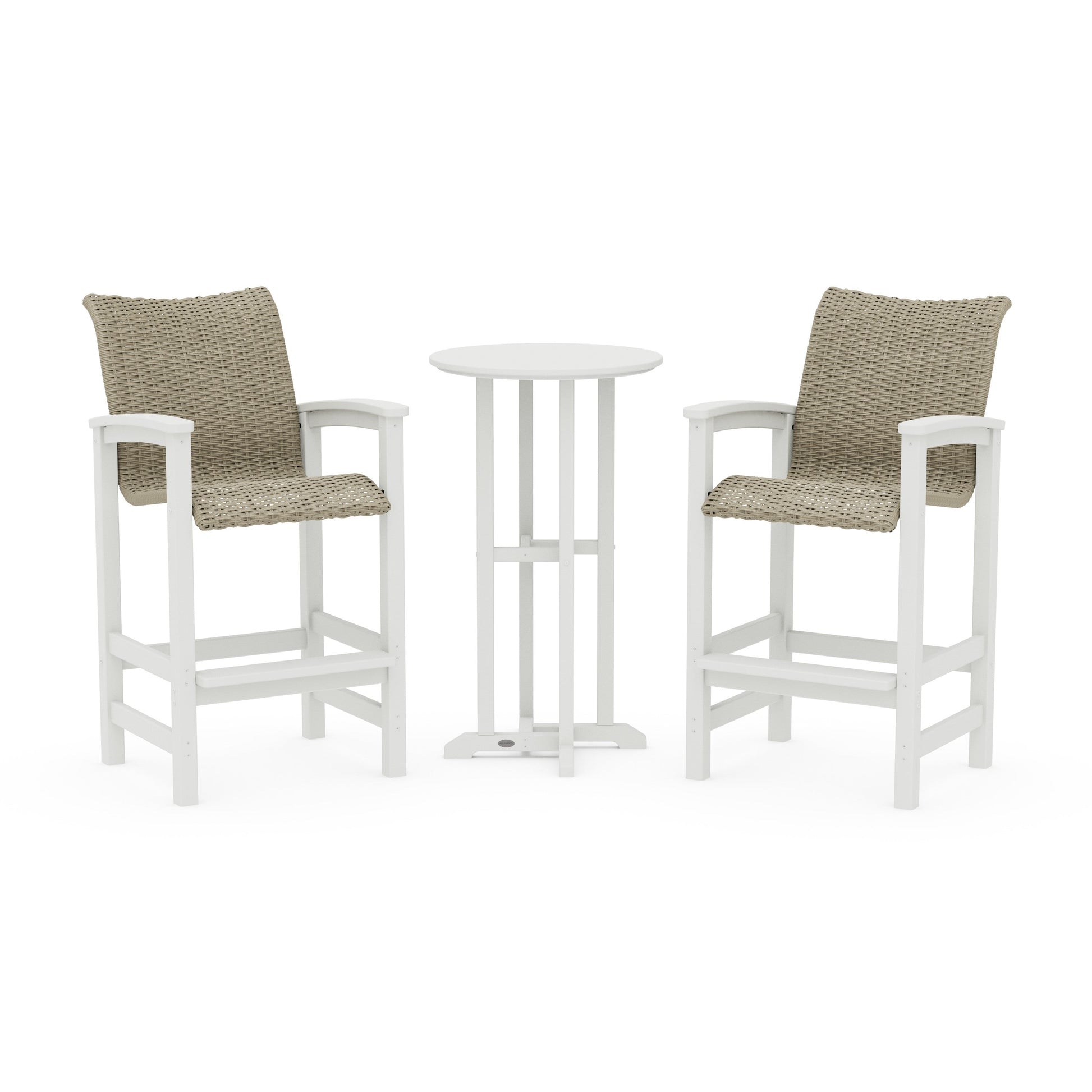 POLYWOOD Coastal Woven 3-Piece Farmhouse Bar Set — White / Dune Grass