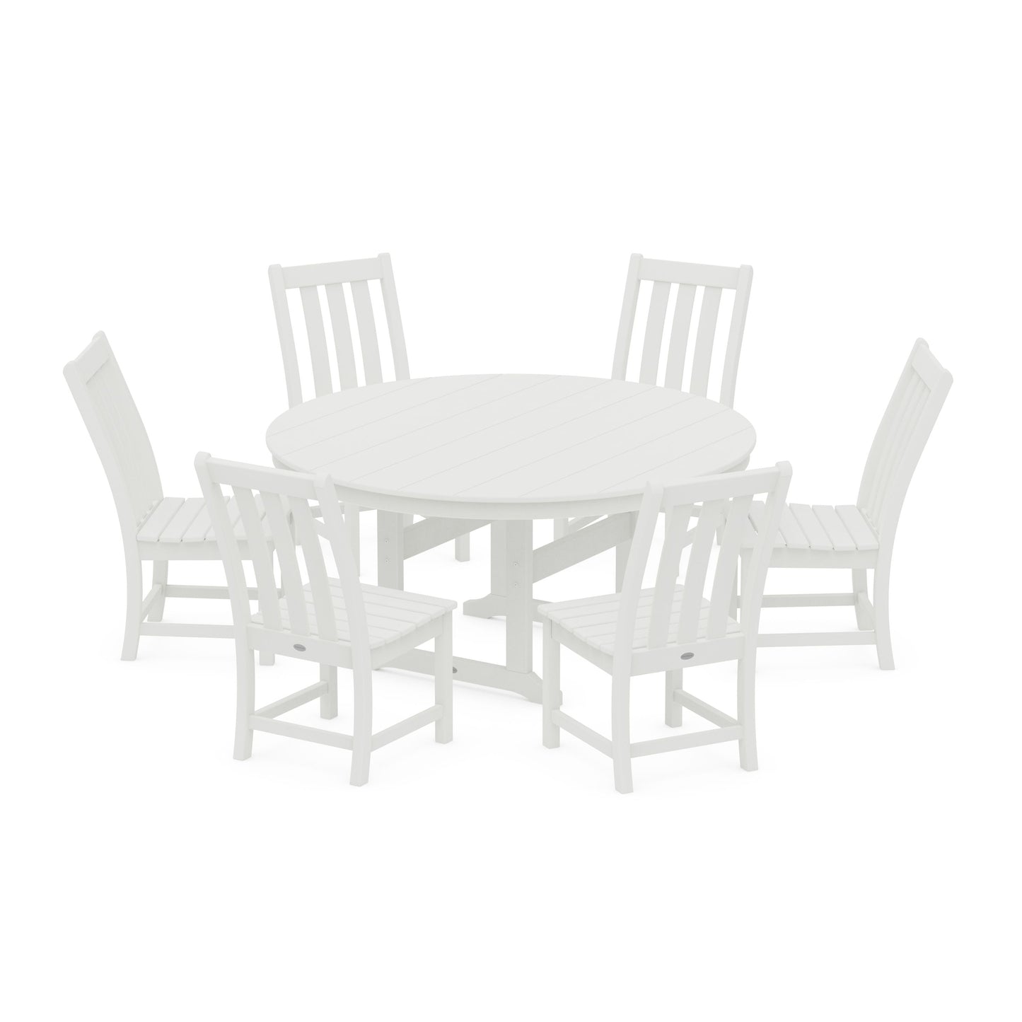 POLYWOOD Vineyard 7-Piece Side Chair Round Farmhouse Dining Set — Vintage White