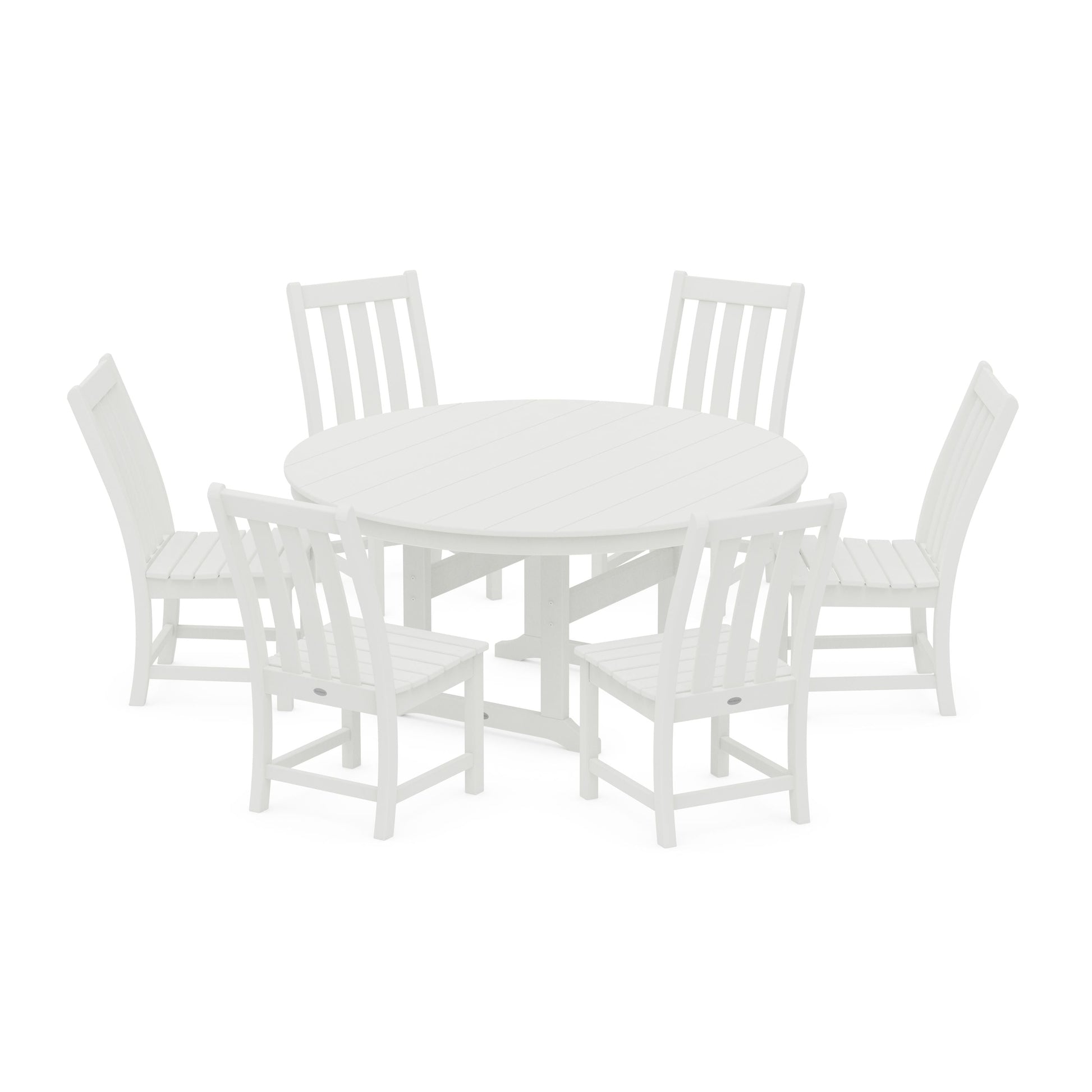 POLYWOOD Vineyard 7-Piece Side Chair Round Farmhouse Dining Set — Vintage White