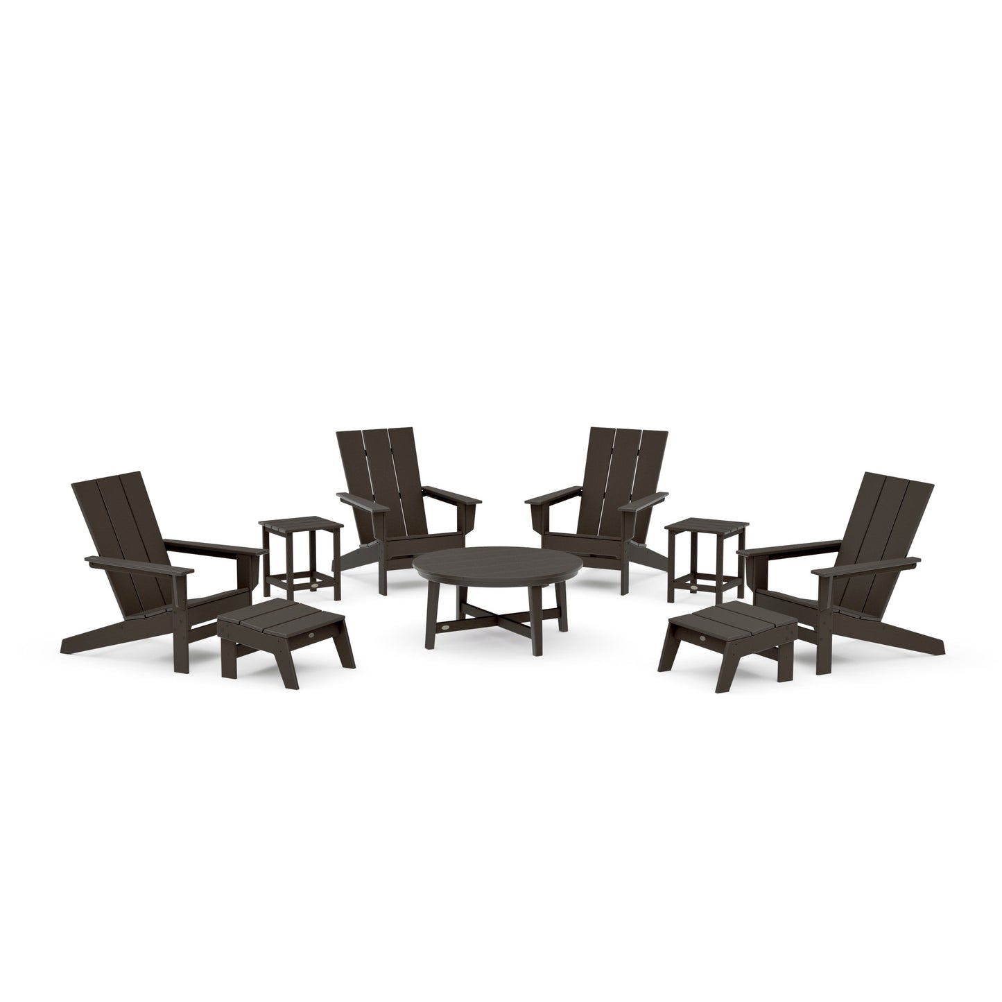 POLYWOOD Modern Studio Adirondack 9-Piece Conversation Set — Vintage Coffee