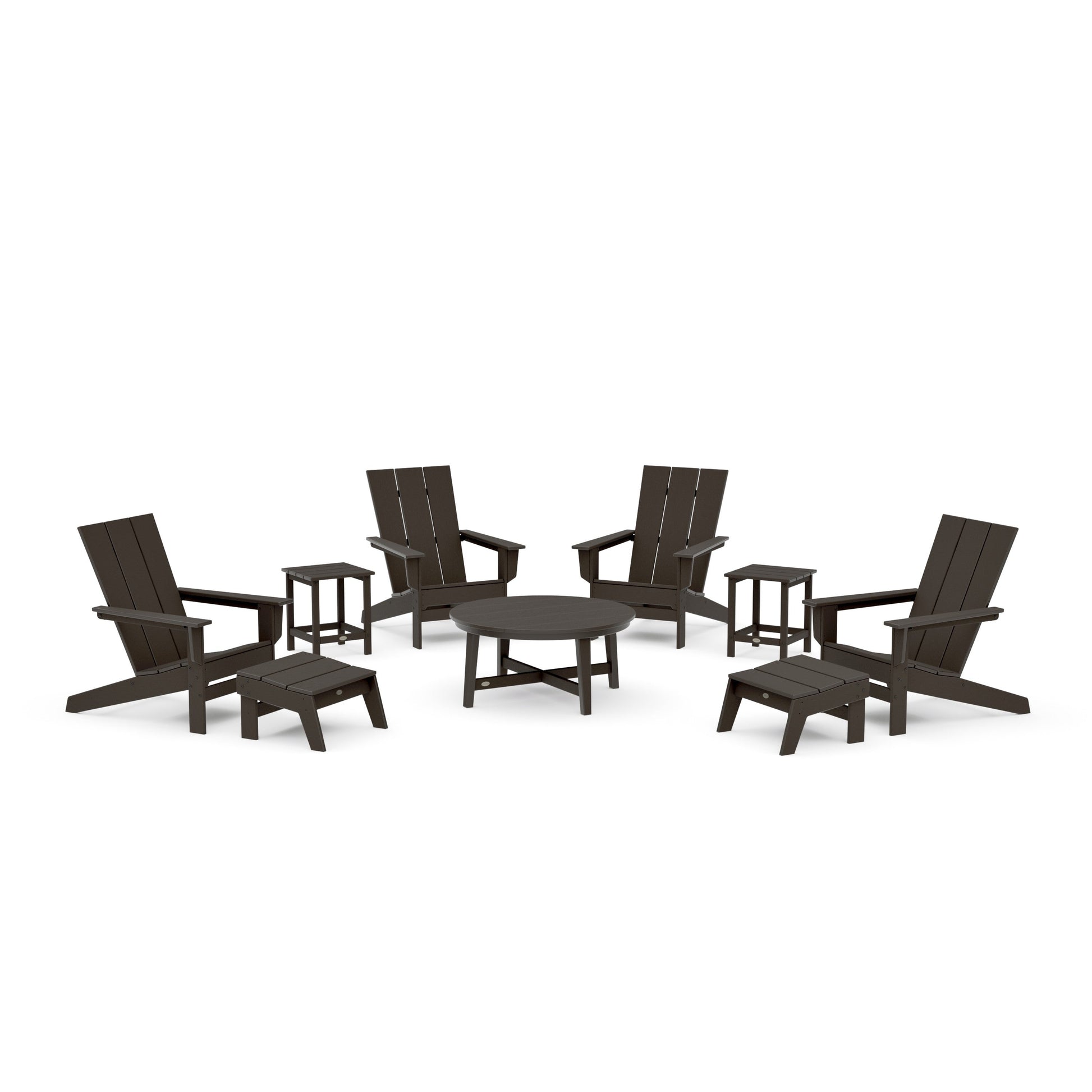 POLYWOOD Modern Studio Adirondack 9-Piece Conversation Set — Vintage Coffee