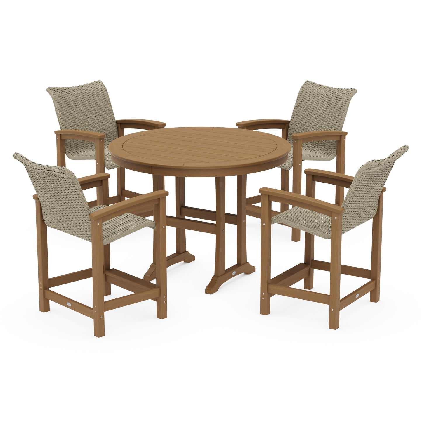 POLYWOOD Coastal Woven 5-Piece Round Counter Set — Natural / Dune Grass