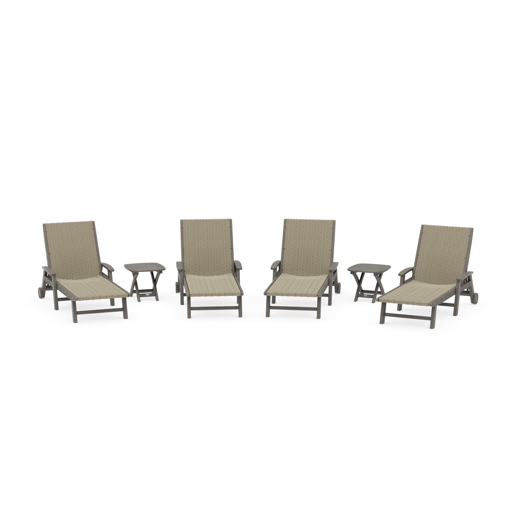 POLYWOOD 6- Piece Coastal Woven Chaise with Arms and Wheels Chaise Lounge Set — Driftwood / Dune Grass
