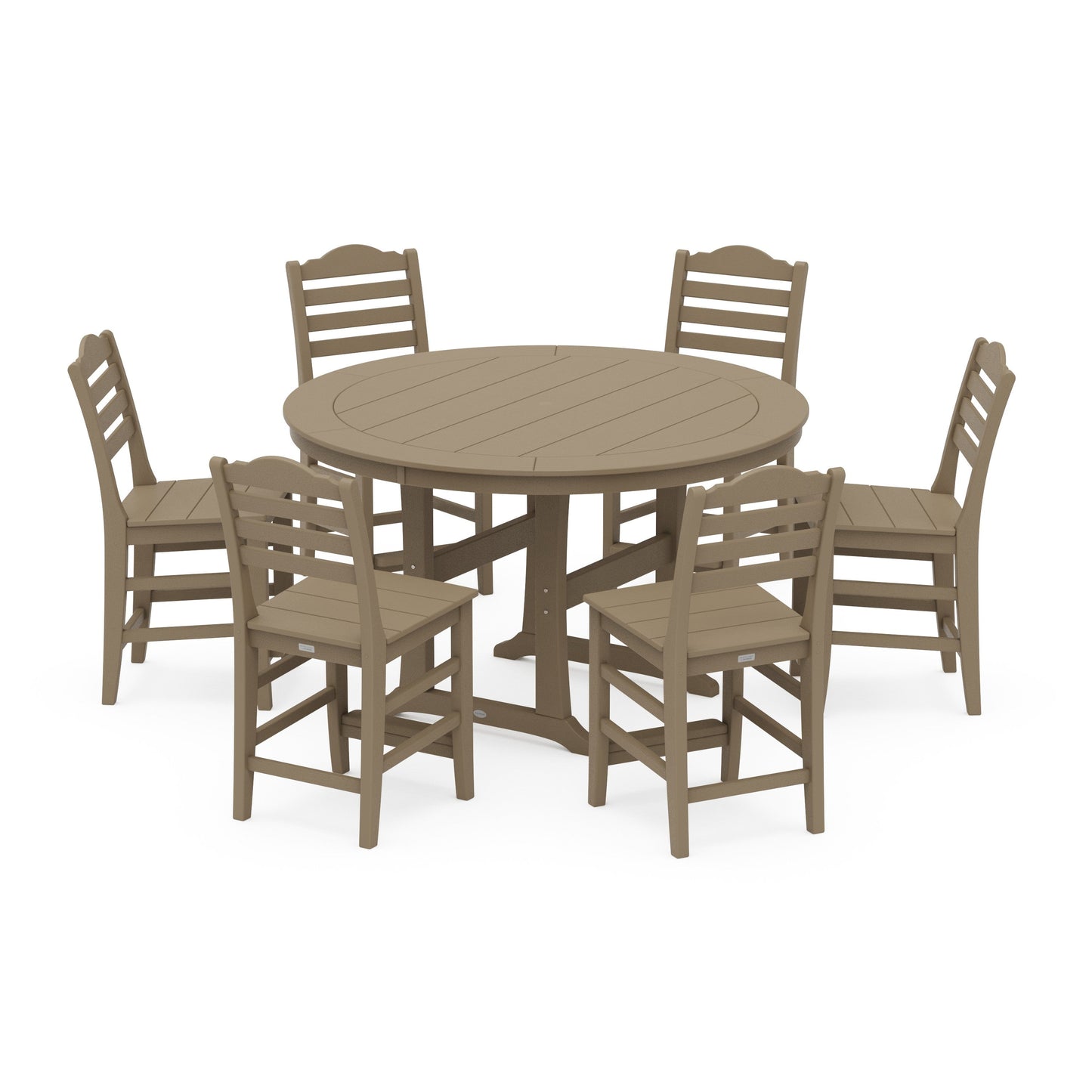 POLYWOOD Savannah 7-Piece Side Chair Round Counter Set — Vintage Sahara