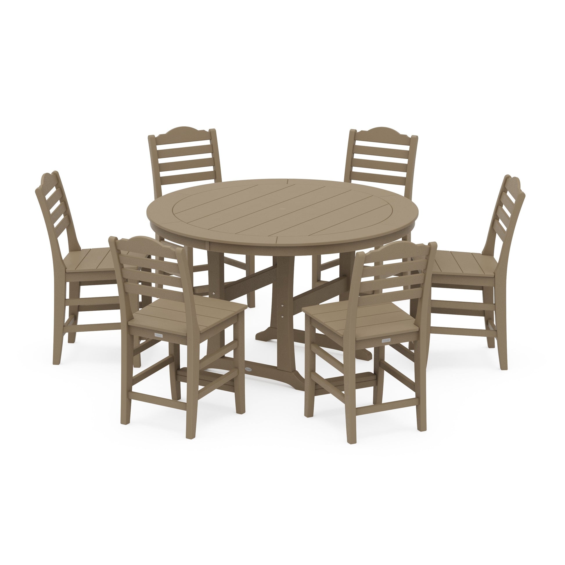 POLYWOOD Savannah 7-Piece Side Chair Round Counter Set — Vintage Sahara