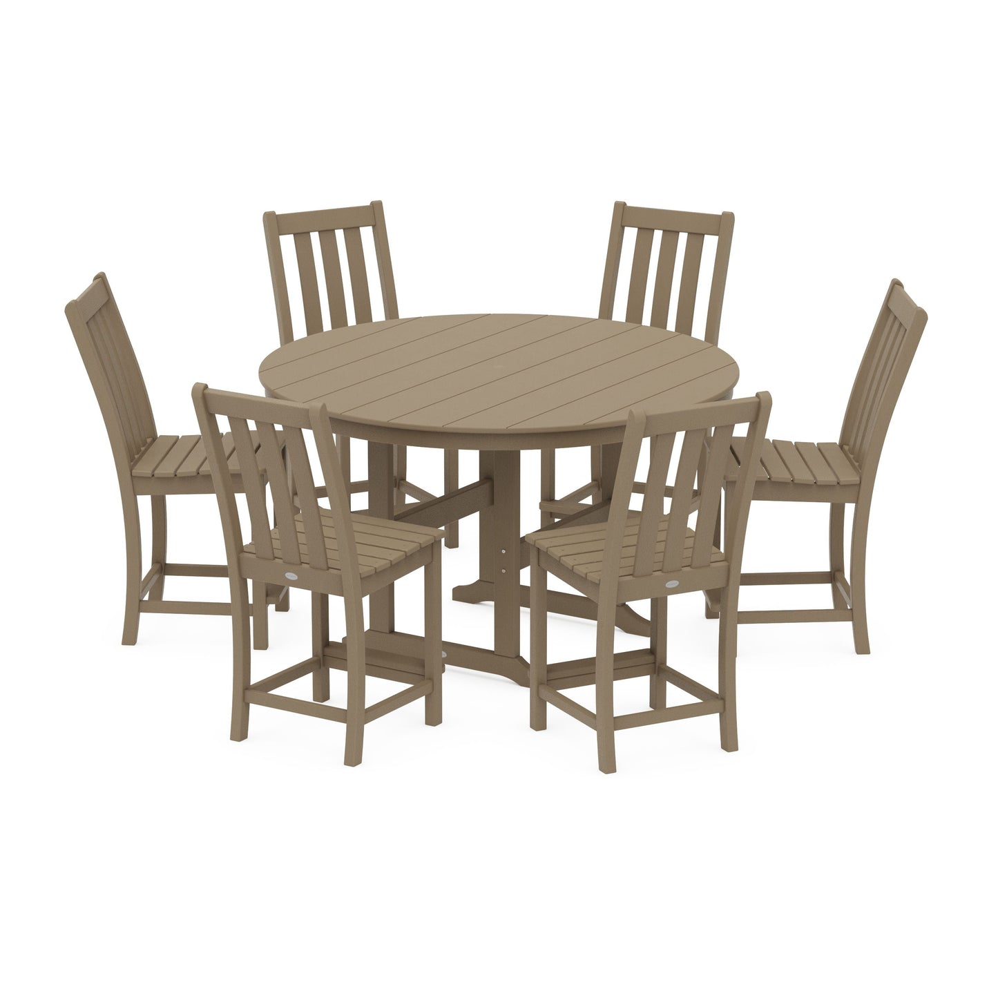 POLYWOOD Vineyard 7-Piece Farmhouse Side Chair Round Farmhouse Counter Set — Vintage Sahara