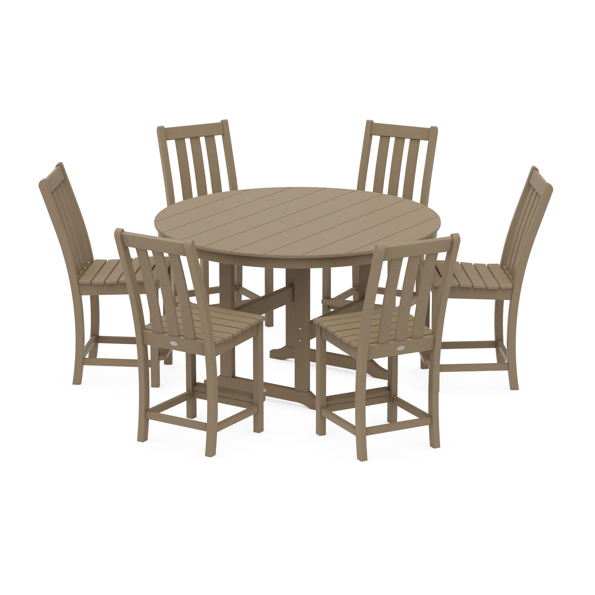 POLYWOOD Vineyard 7-Piece Farmhouse Side Chair Round Farmhouse Counter Set — Vintage Sahara
