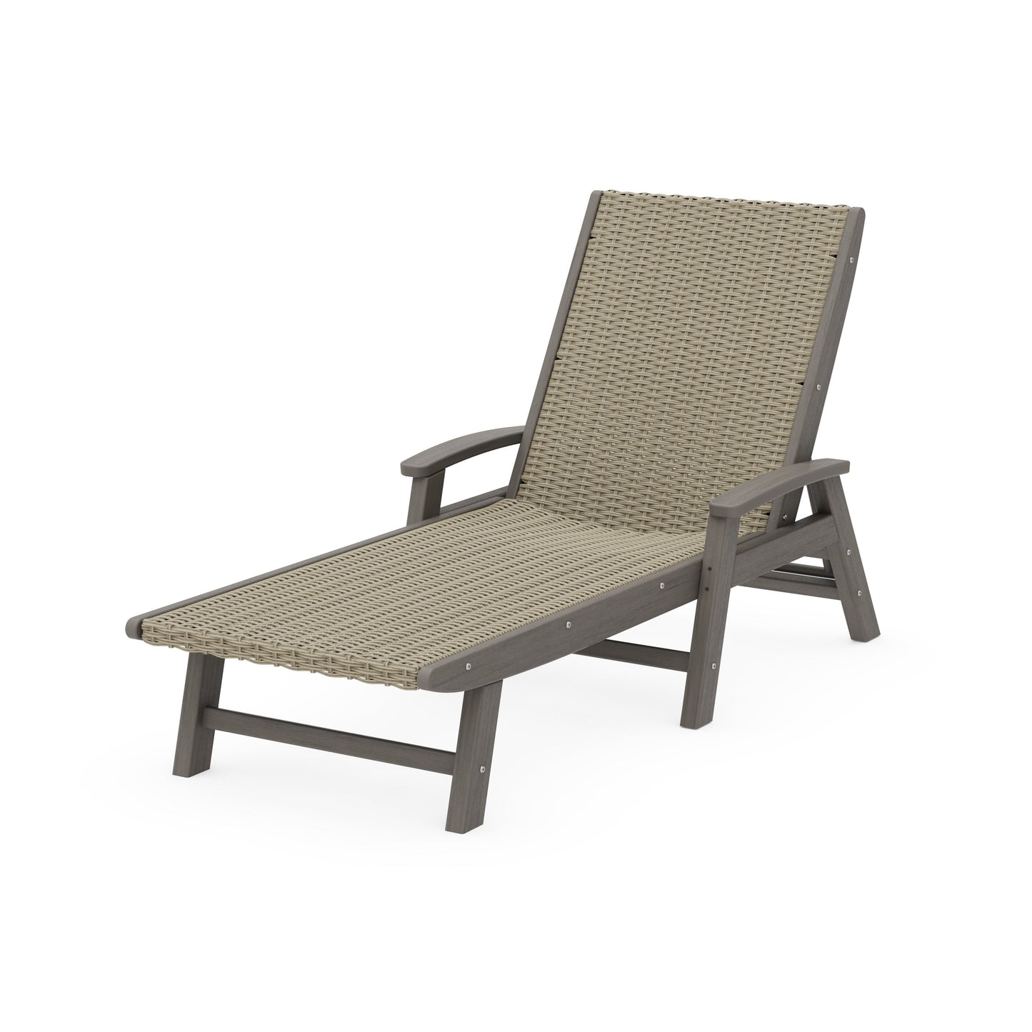 POLYWOOD Coastal Woven Chaise with Arms — Driftwood / Dune Grass