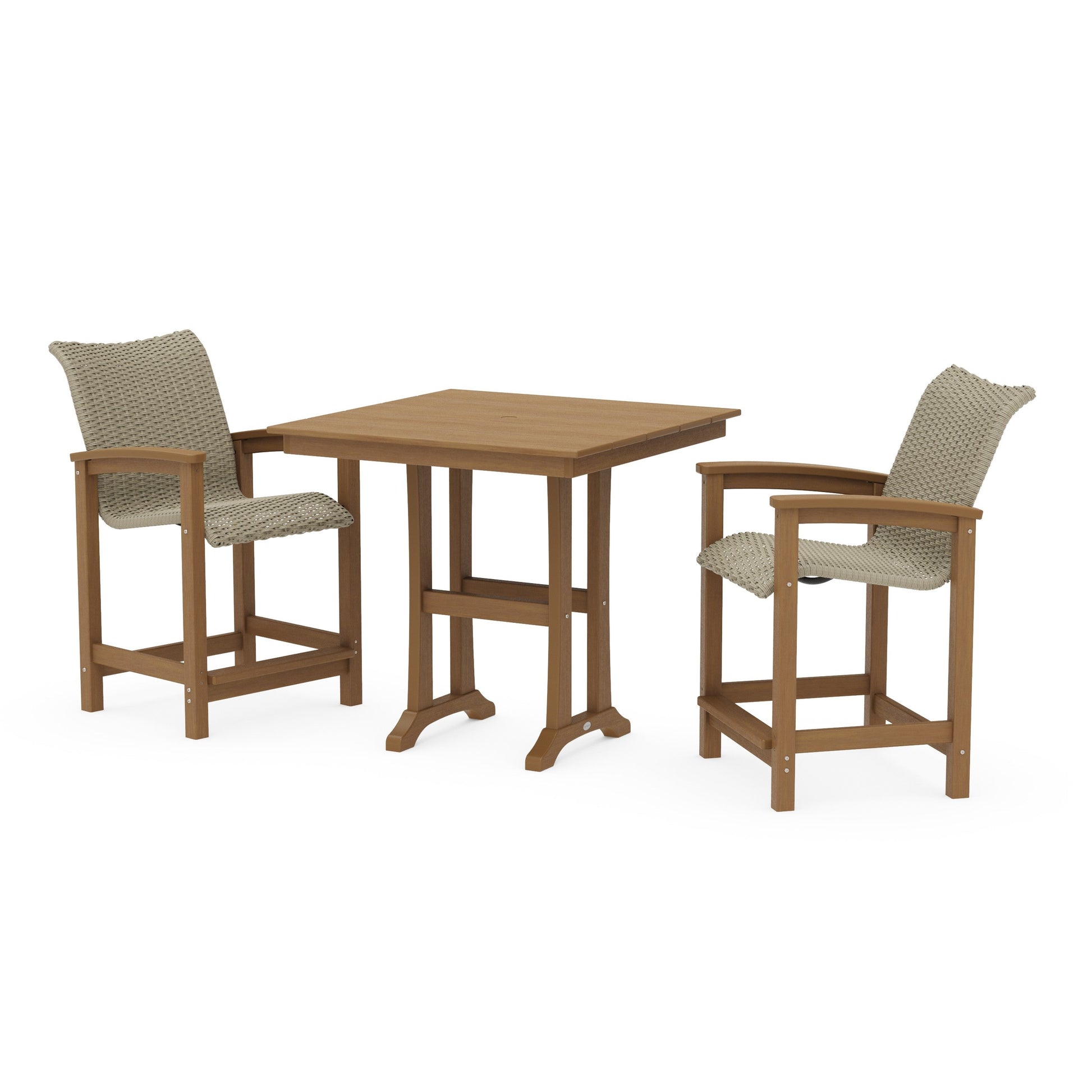 POLYWOOD Coastal Woven 3-Piece Farmhouse Counter Set with Trestle Legs — Natural / Dune Grass