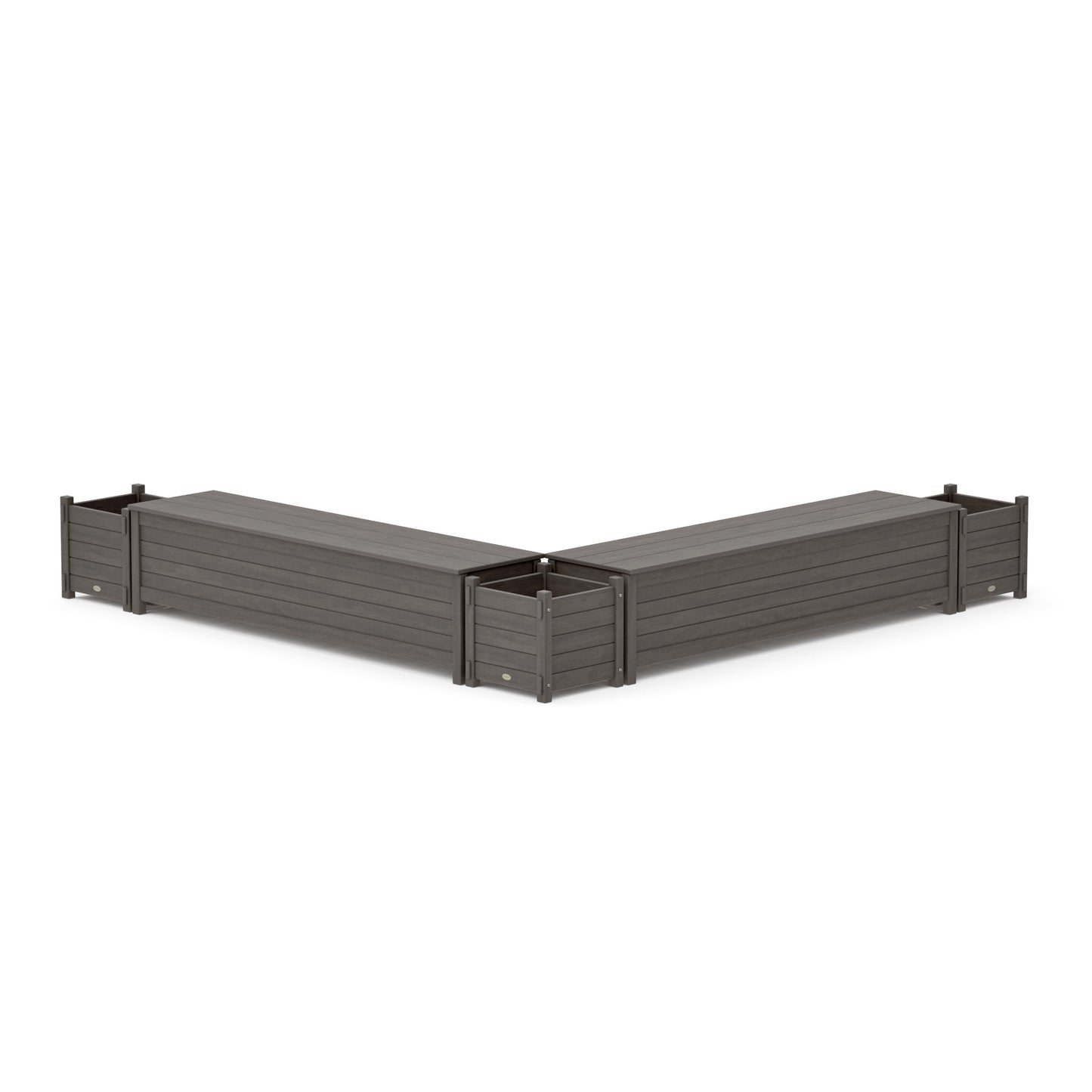 POLYWOOD 72" Nautical L- Shaped Planter Storage Bench Corner Set — Driftwood