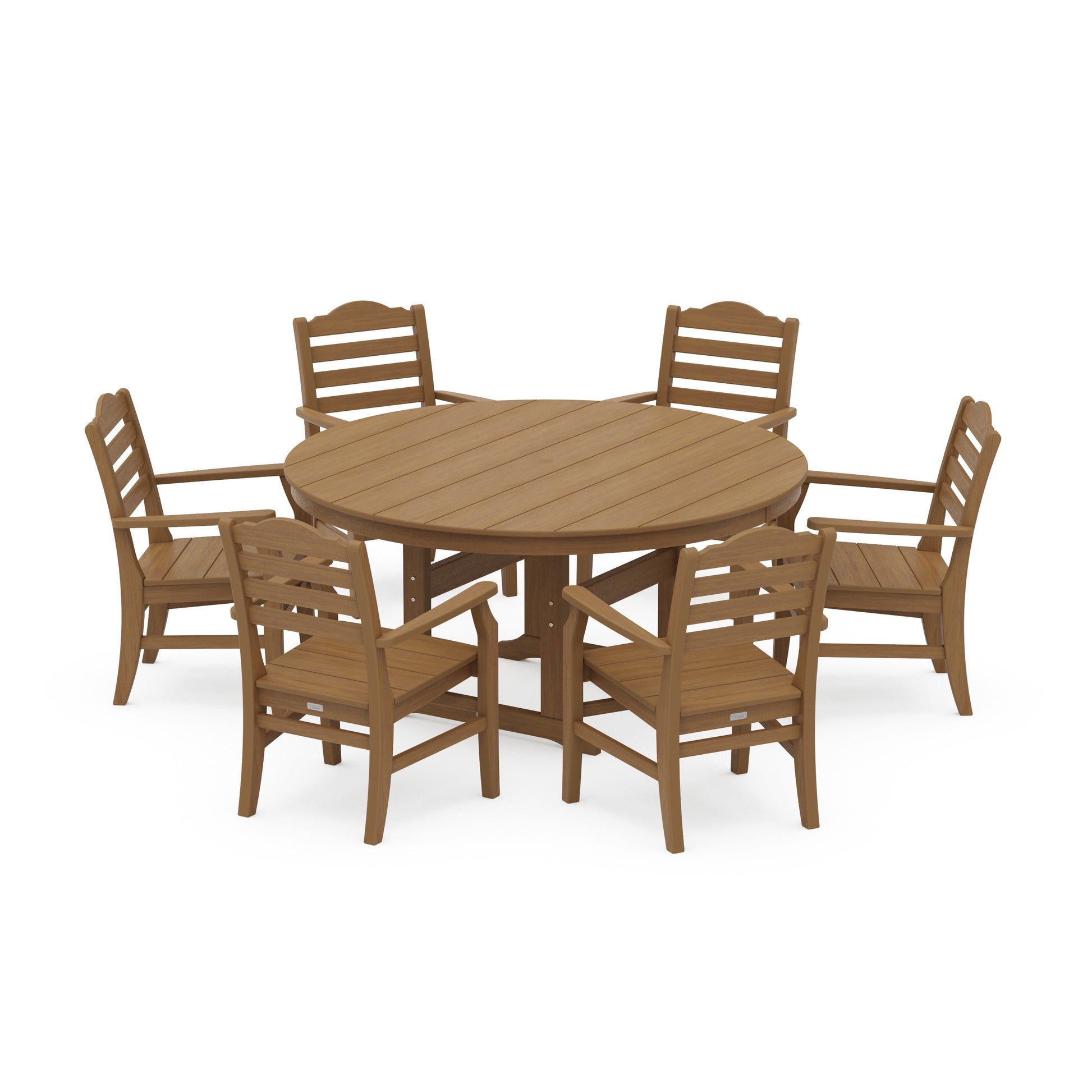 POLYWOOD Savannah 7-Piece Arm Chair Round Farmhouse Dining Set — Natural