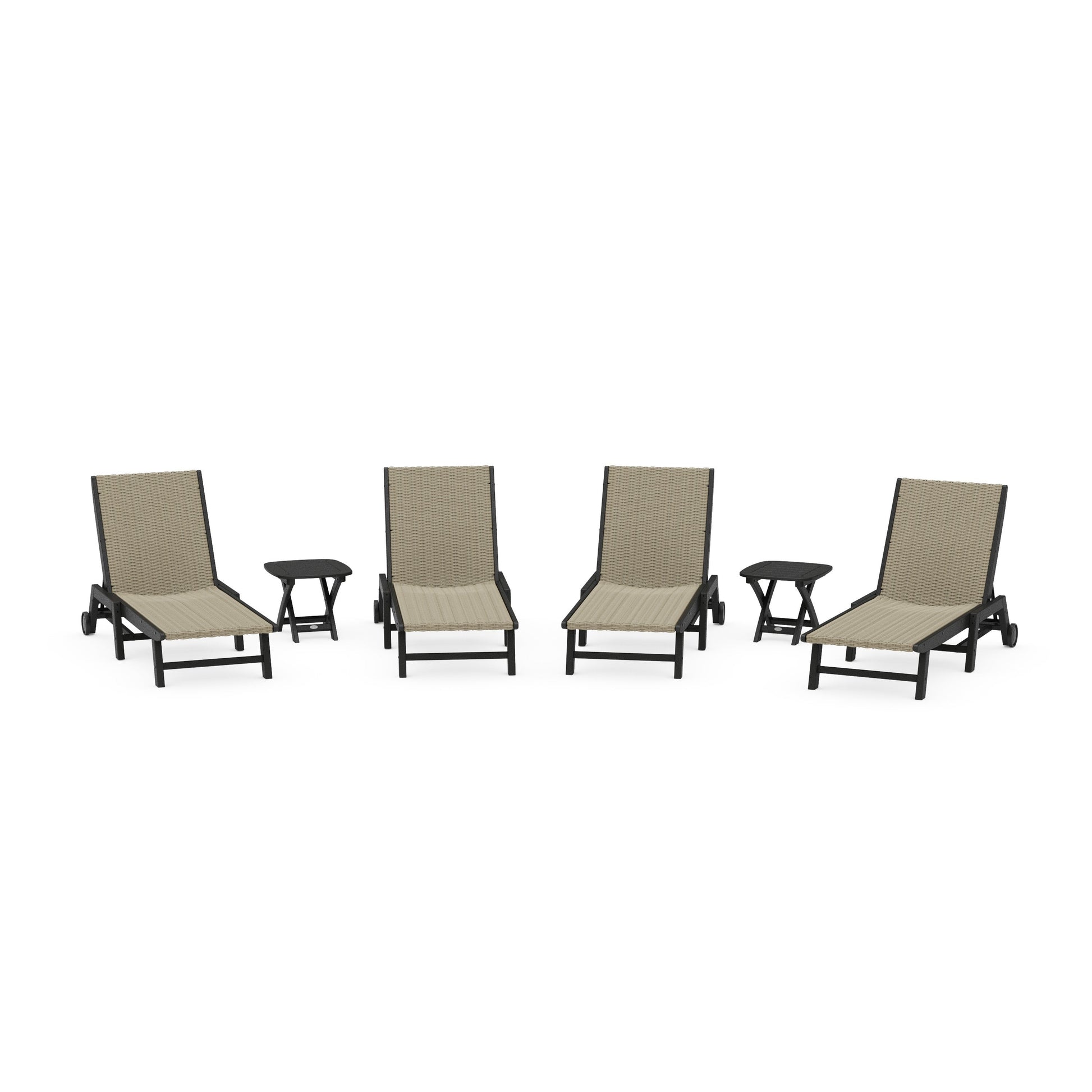 POLYWOOD 6- Piece Coastal Woven Chaise with Wheels Chaise Lounge Set — Black / Dune Grass