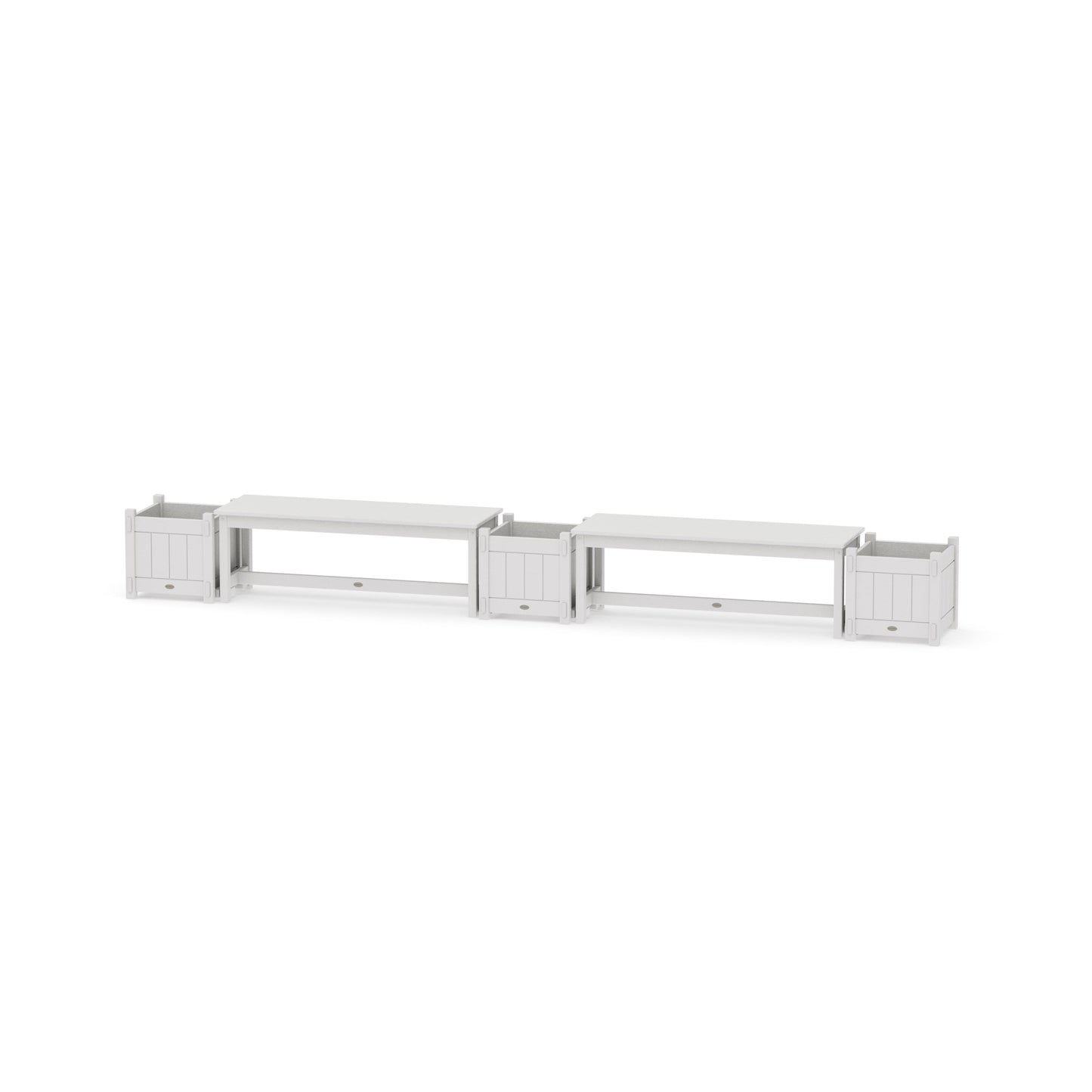 POLYWOOD 48" Vineyard Straight Double Planter Bench Set — Vintage White