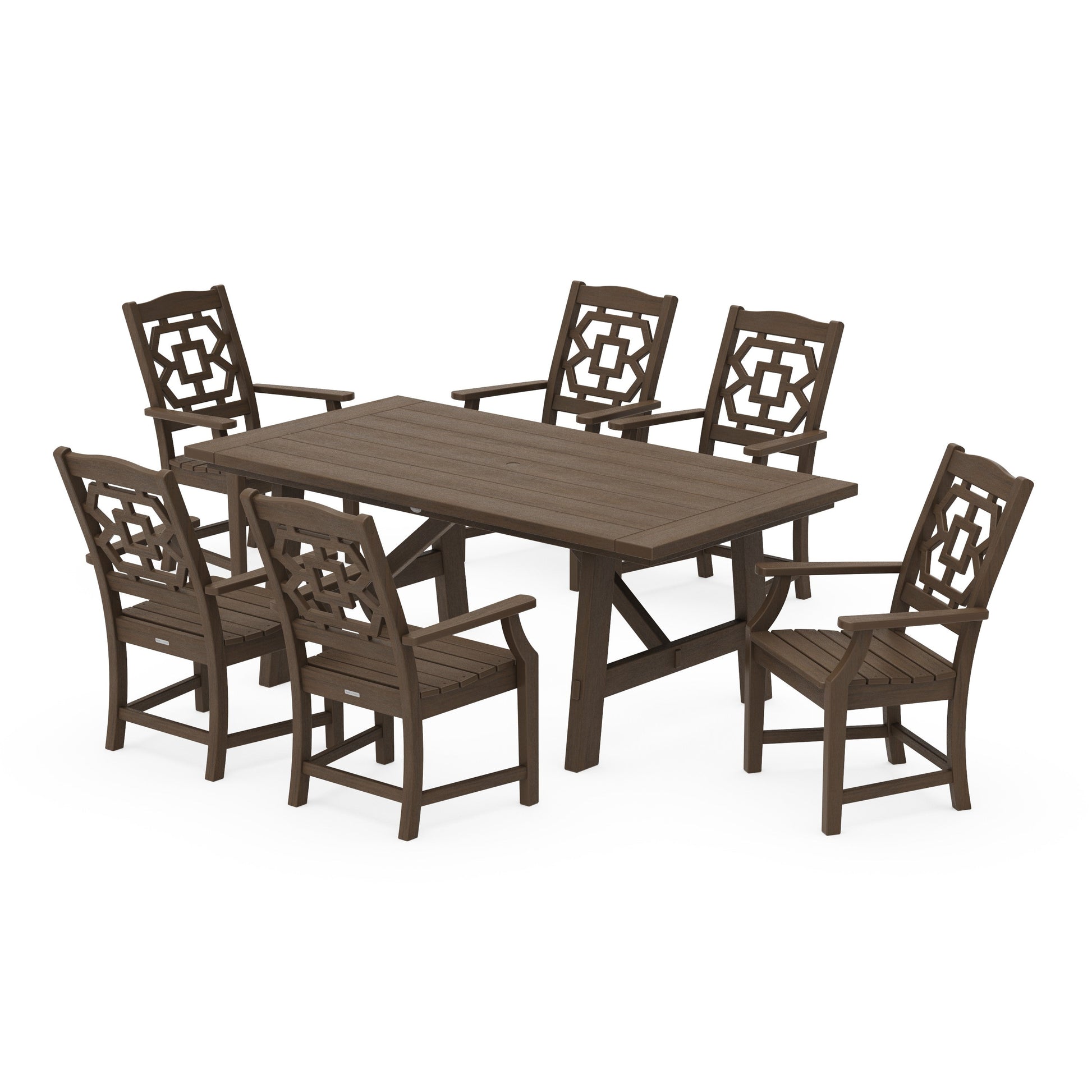 POLYWOOD Chinoiserie Arm Chair 7-Piece Rustic Farmhouse Dining Set — Kona