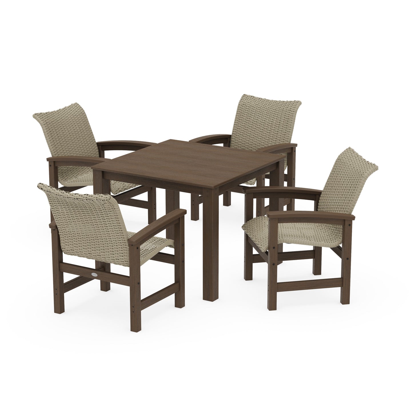 POLYWOOD Coastal Woven 5-Piece Parsons Dining Set — Kona / Dune Grass