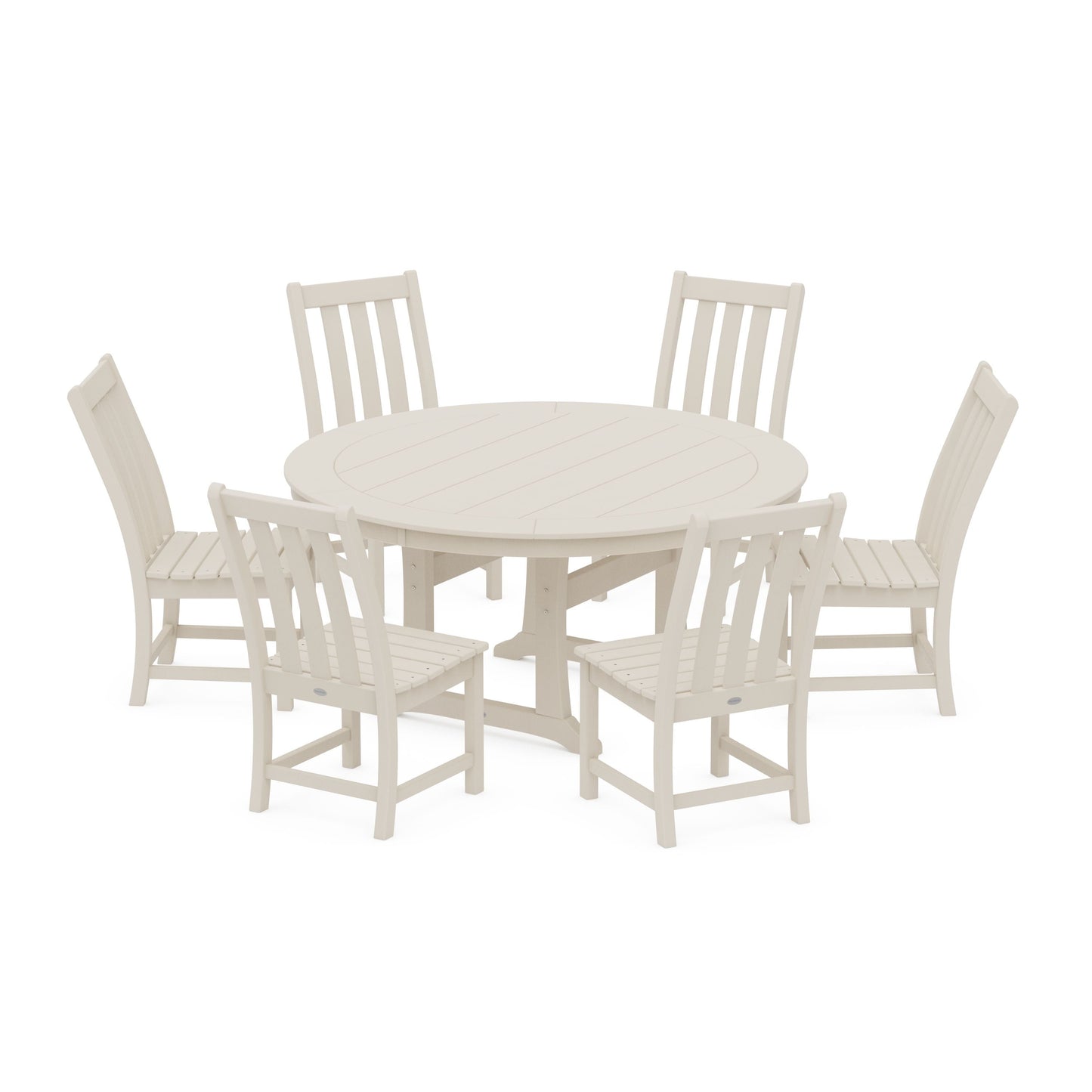 POLYWOOD Vineyard 7-Piece Side Chair Round Dining Set — Sand