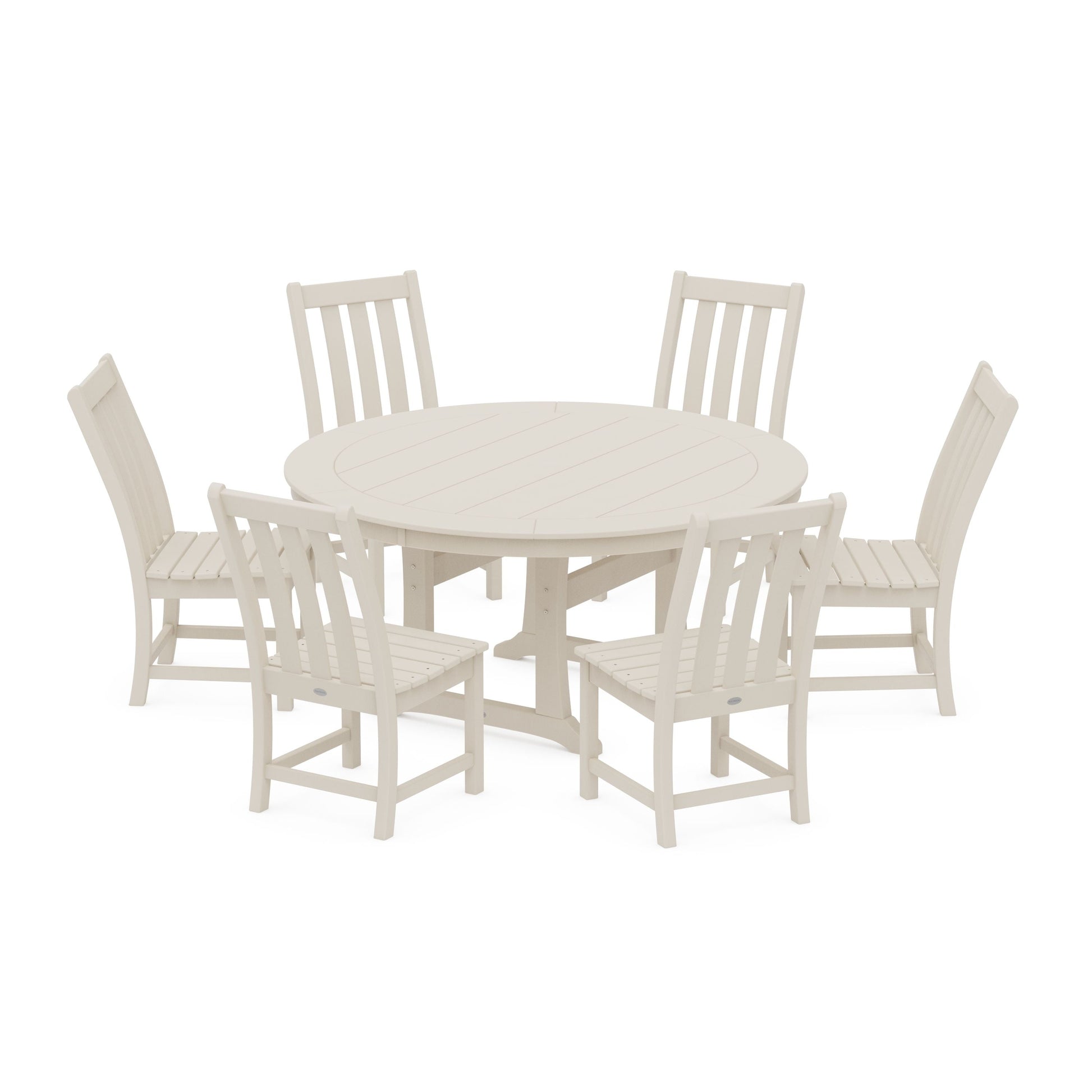 POLYWOOD Vineyard 7-Piece Side Chair Round Dining Set — Sand