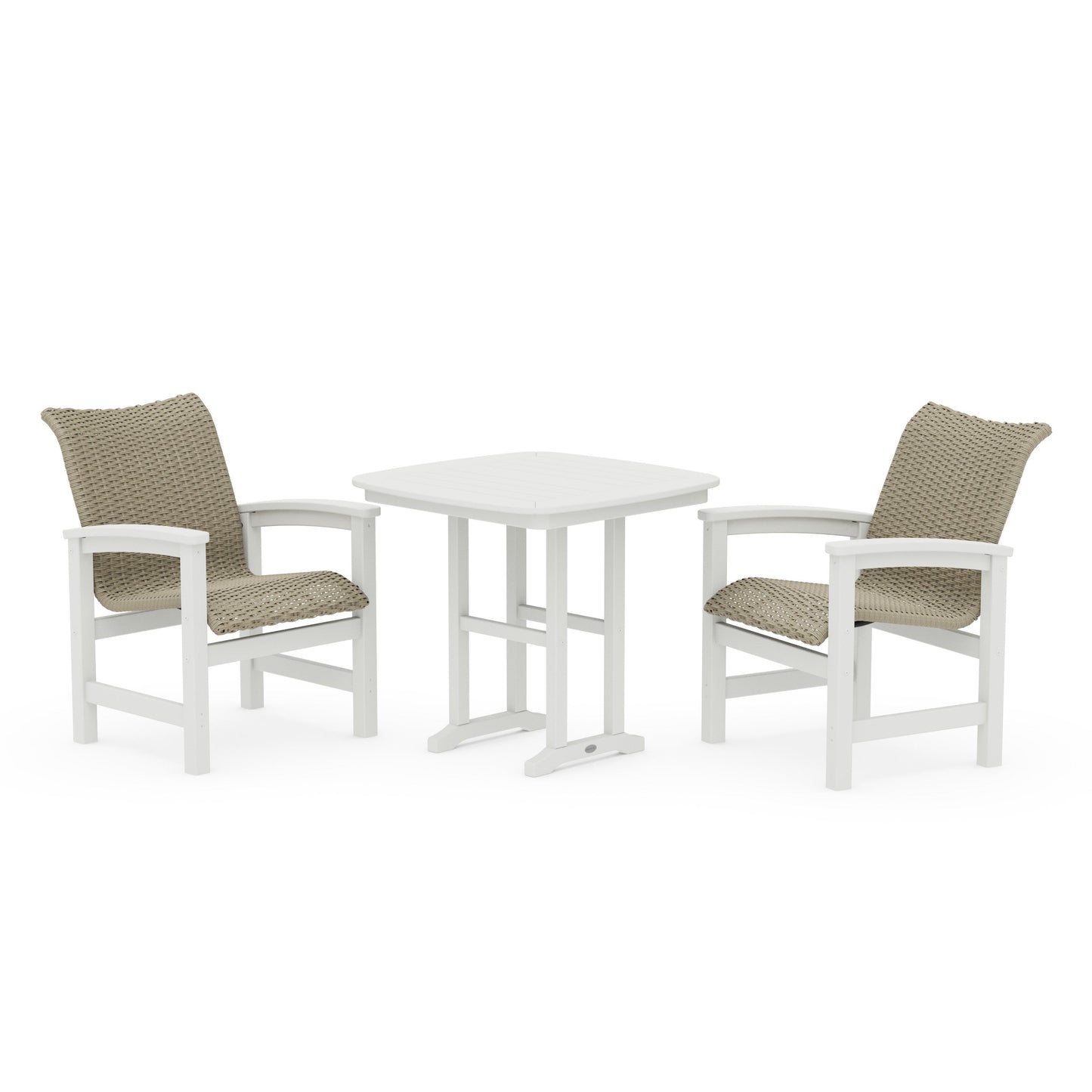 POLYWOOD Coastal Woven 3-Piece Dining Set — Vintage White / Dune Grass