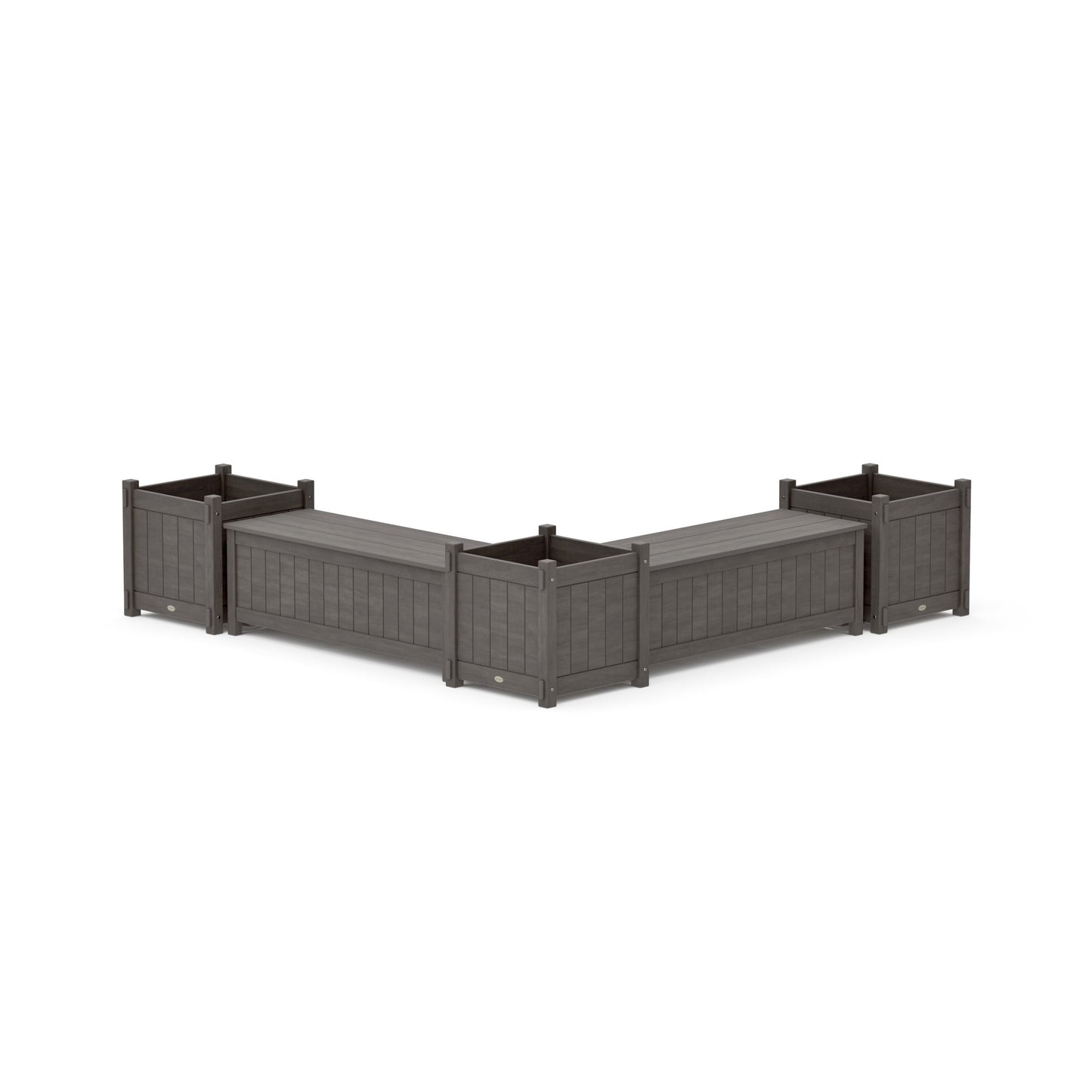 POLYWOOD 48" Vineyard L- Shaped Planter Storage Bench Corner Set- Large — Driftwood