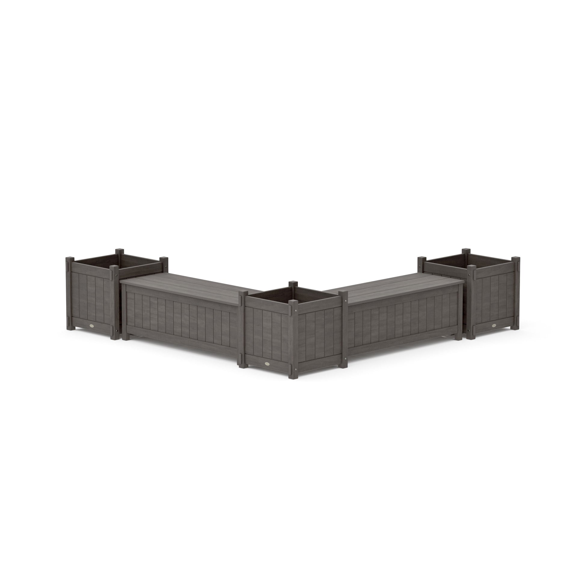 POLYWOOD 48" Vineyard L- Shaped Planter Storage Bench Corner Set- Large — Driftwood