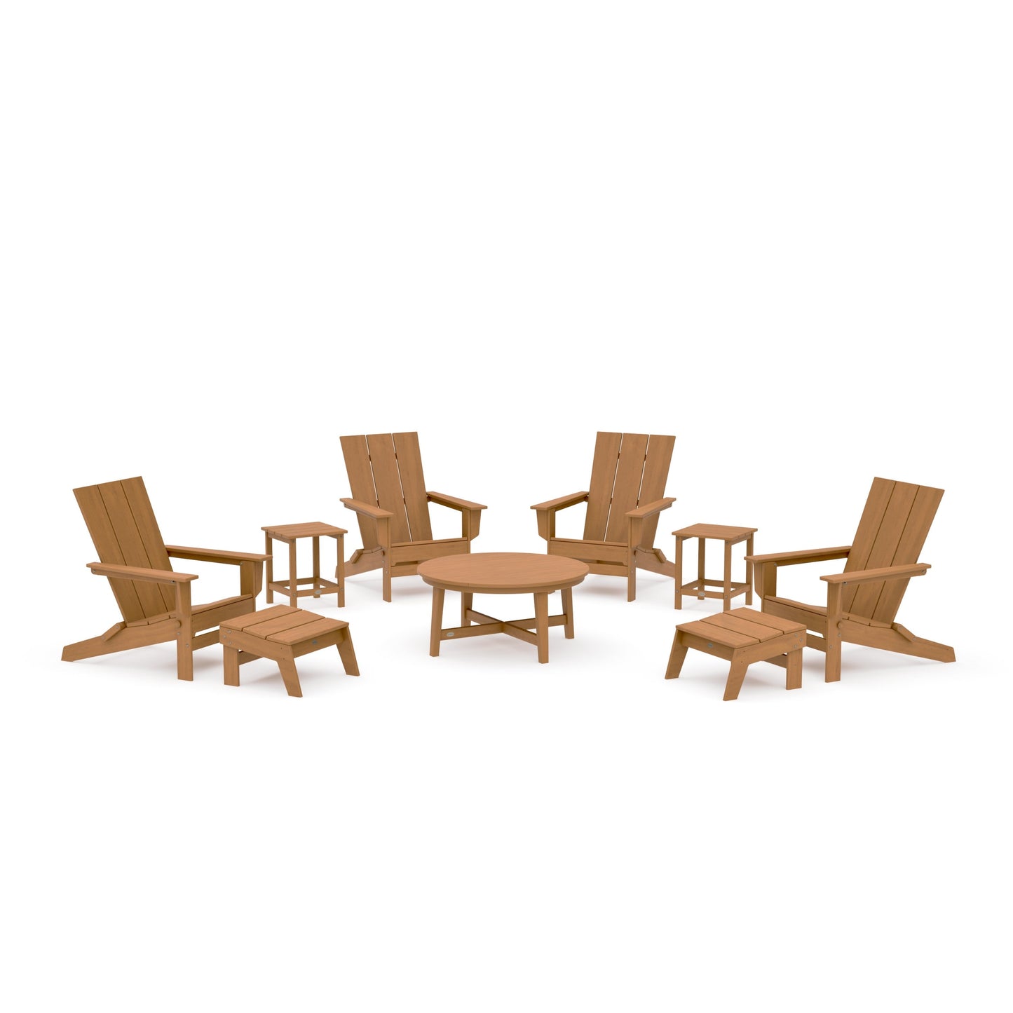 POLYWOOD Modern Studio Folding Adirondack 9-Piece Conversation Set — Natural