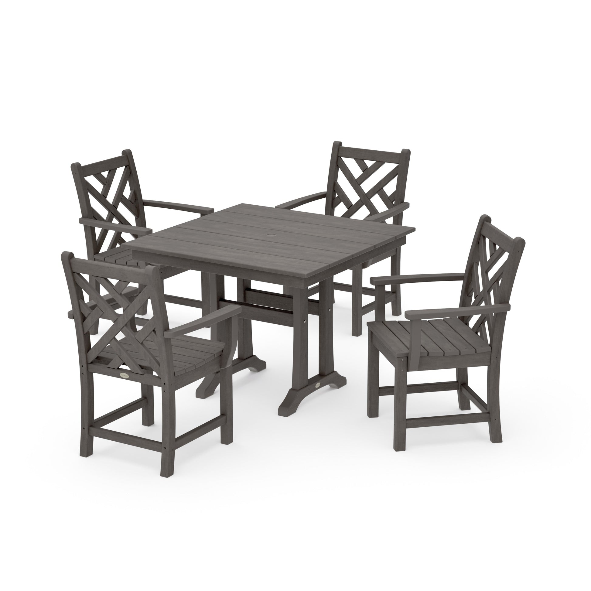 POLYWOOD Chippendale 5-Piece Farmhouse Trestle Arm Chair Dining Set — Driftwood